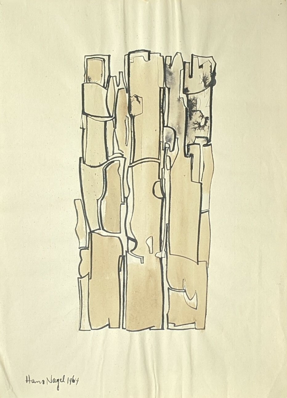 Hans Nagel, Concrete Composition, Original Drawing, Signed & Dated, 1964