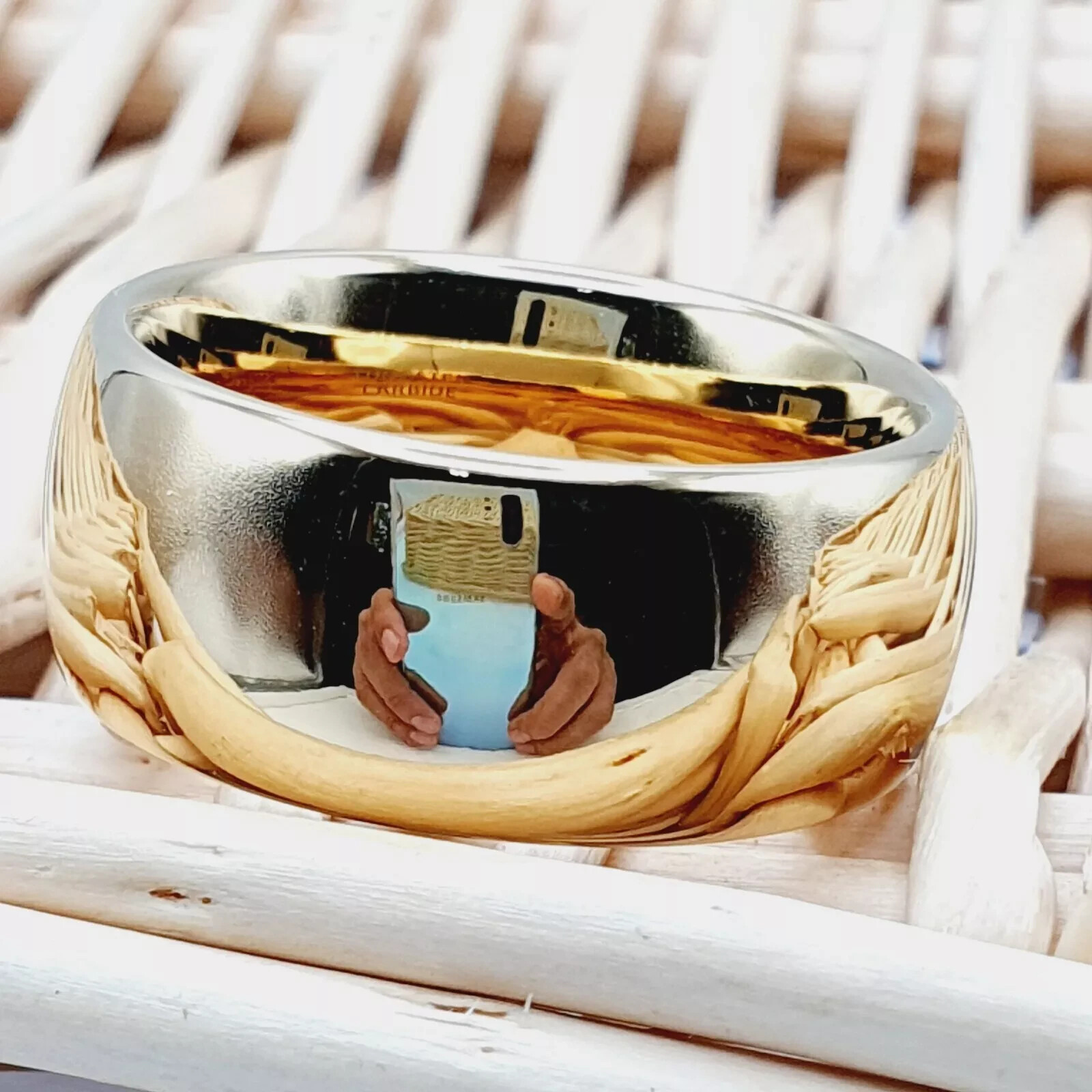9mm Men's Engraved Comfort Fit Ring - Polished Yellow Gold Tungsten Wedding Band