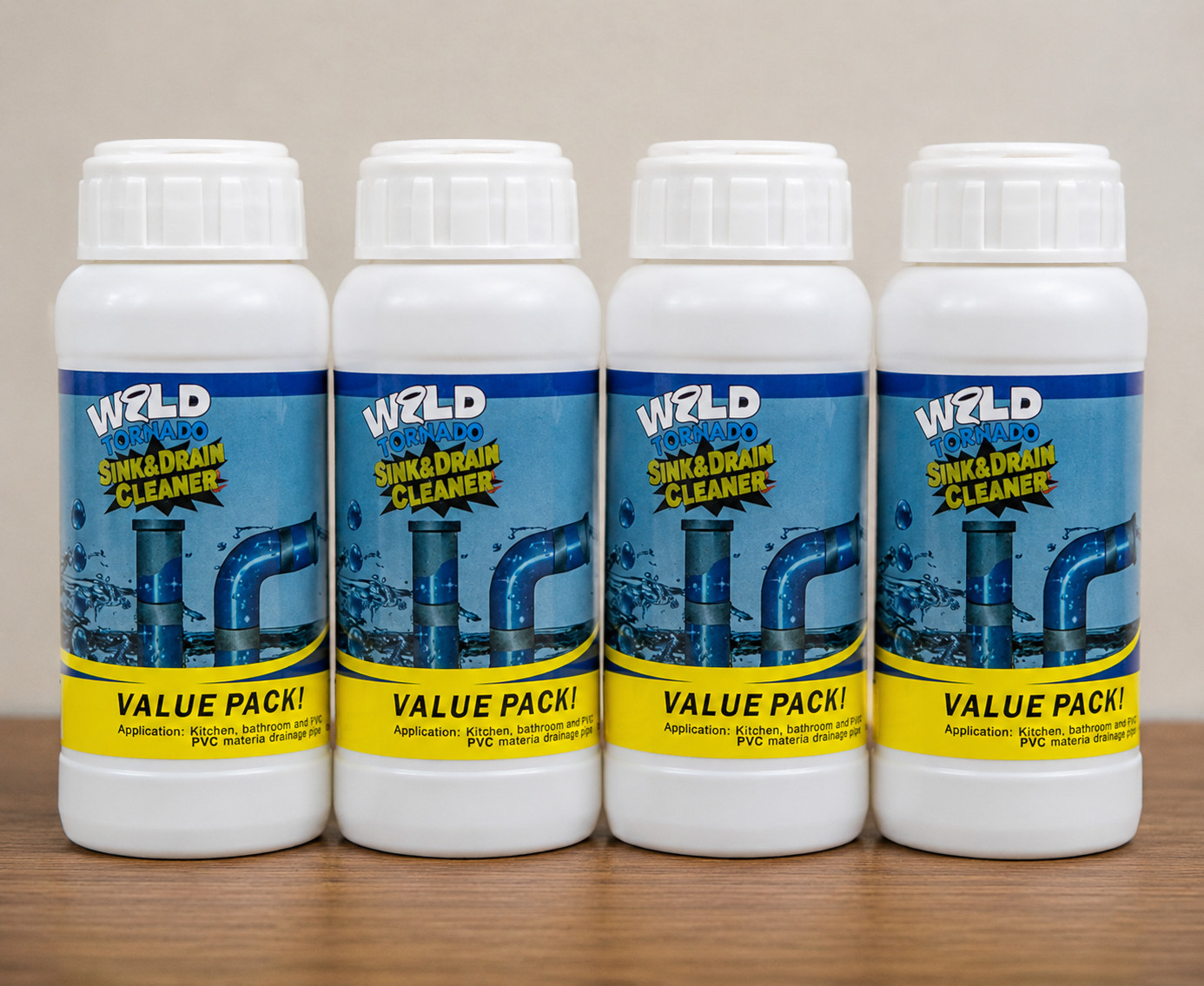 4 Pack WILD Tornado Sink & Drain Cleaner Powerful Drain Opener PVC Kitchen Bath