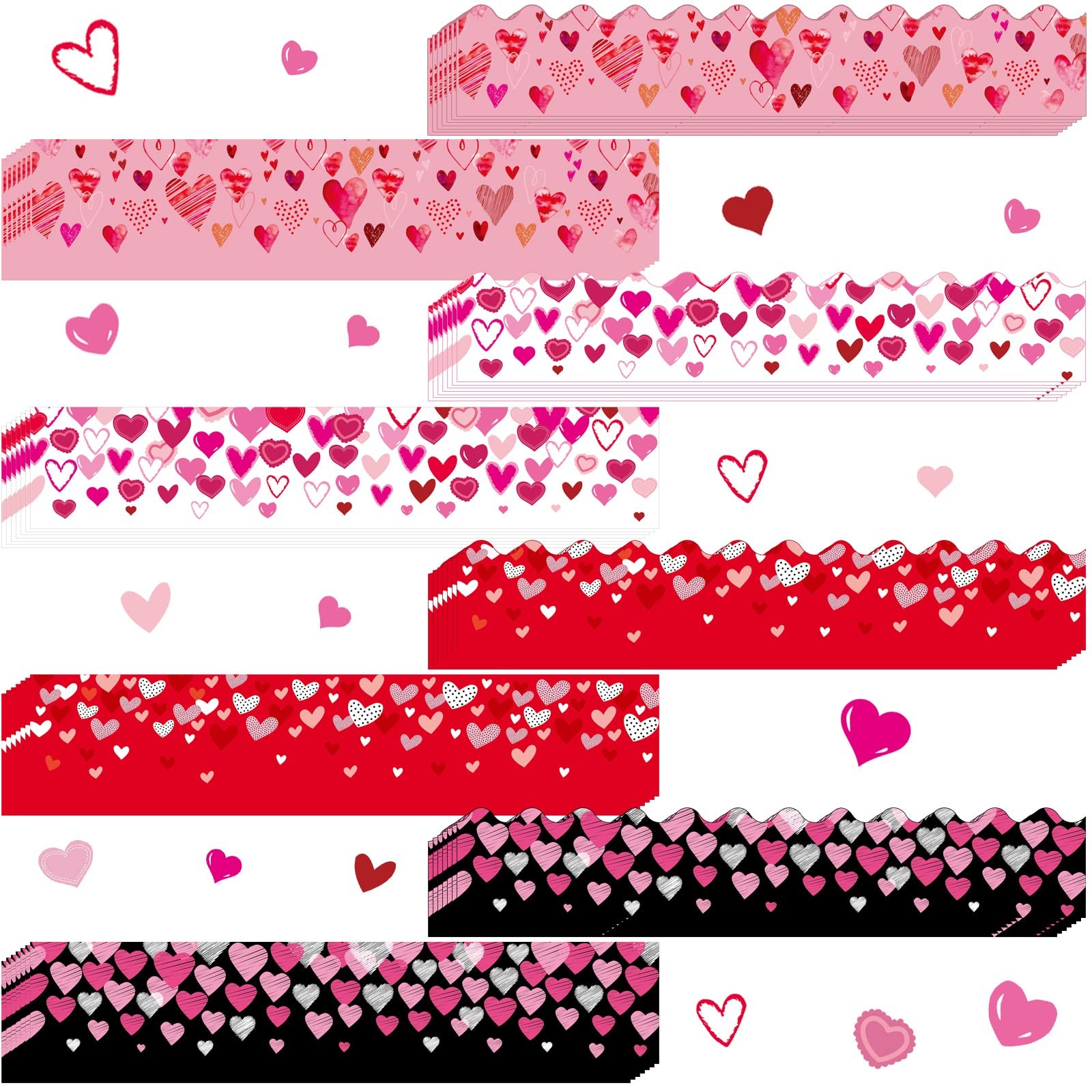 79 Feet Valentine's Day Heart Bulletin Board Border Sticker 80 Pieces Red Pink W