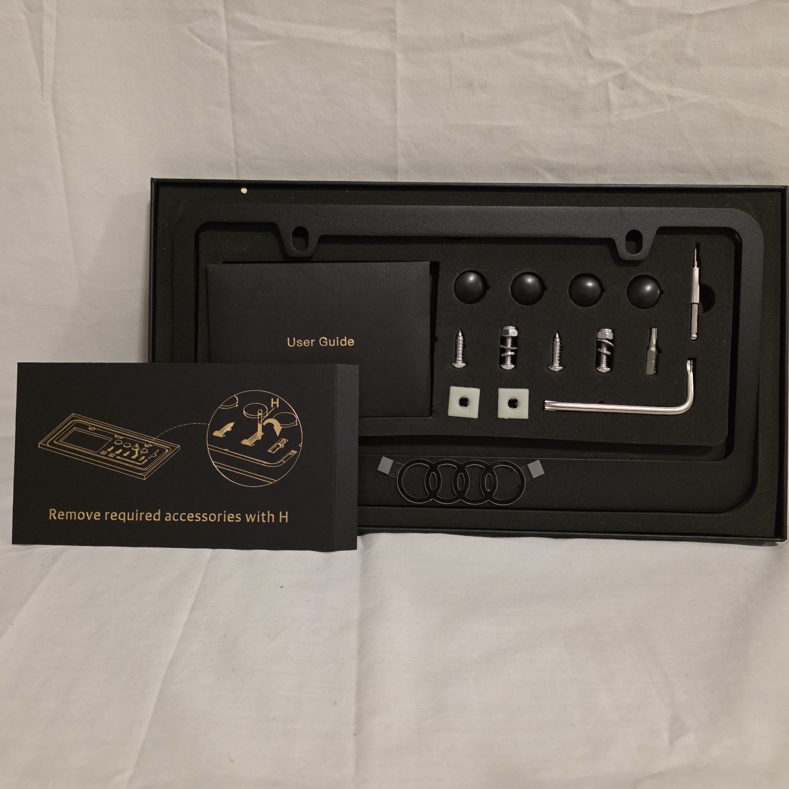 NIB Audi Black License Plate Gift Boxed Frame And Installation Kit