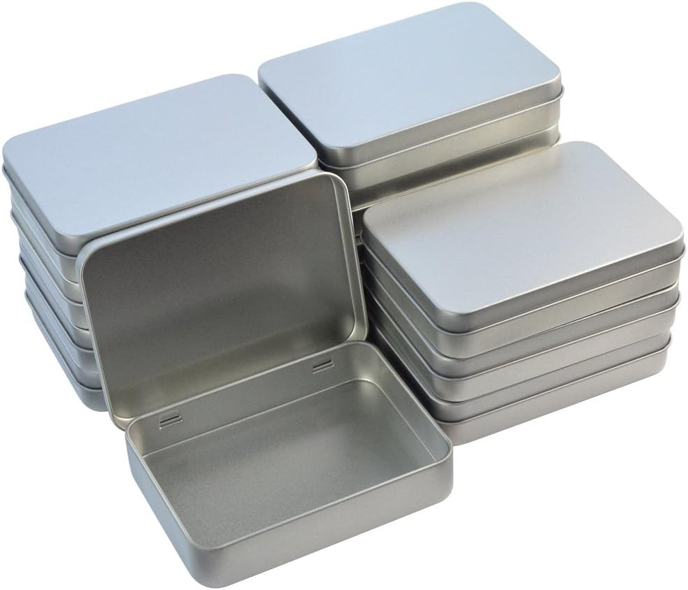 12pcs Metal Rectangular Empty Hinged Tins Box Containers 4.5x3.3x0.9 in, Mini Po