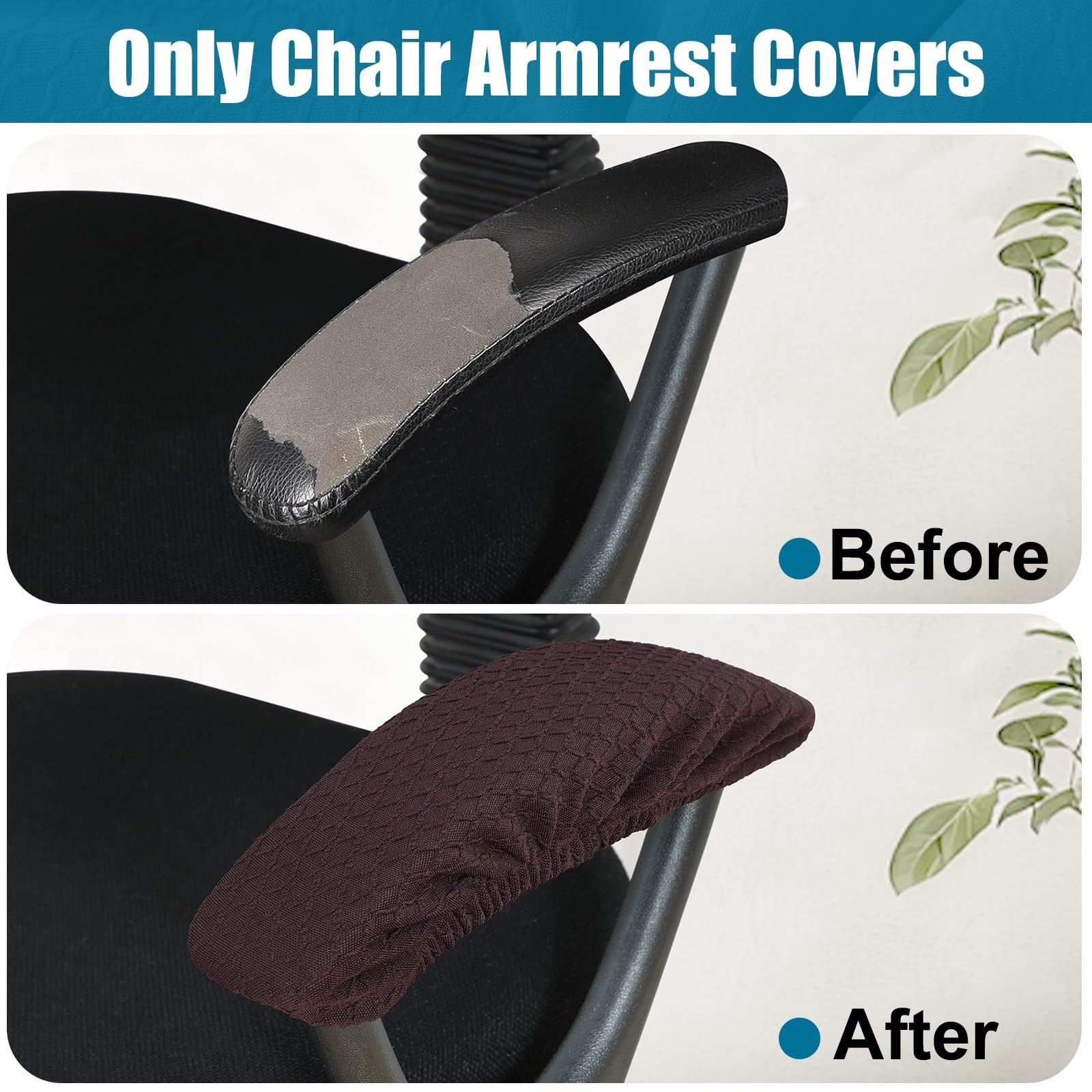 Smiry Stretch Jacquard Office Computer Chair Armrest Covers, 2PCs Removable W...