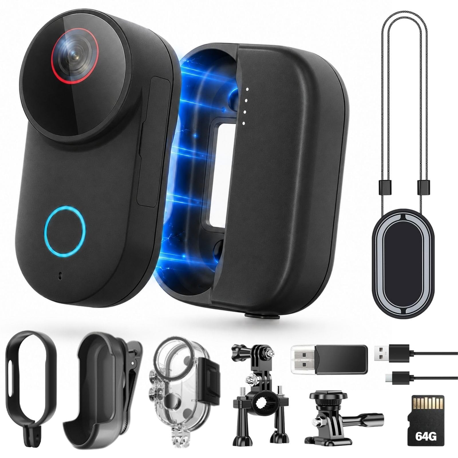 4K Mini Body Camera, Wearable POV Action Cam with 6-Axis EIS small, Black