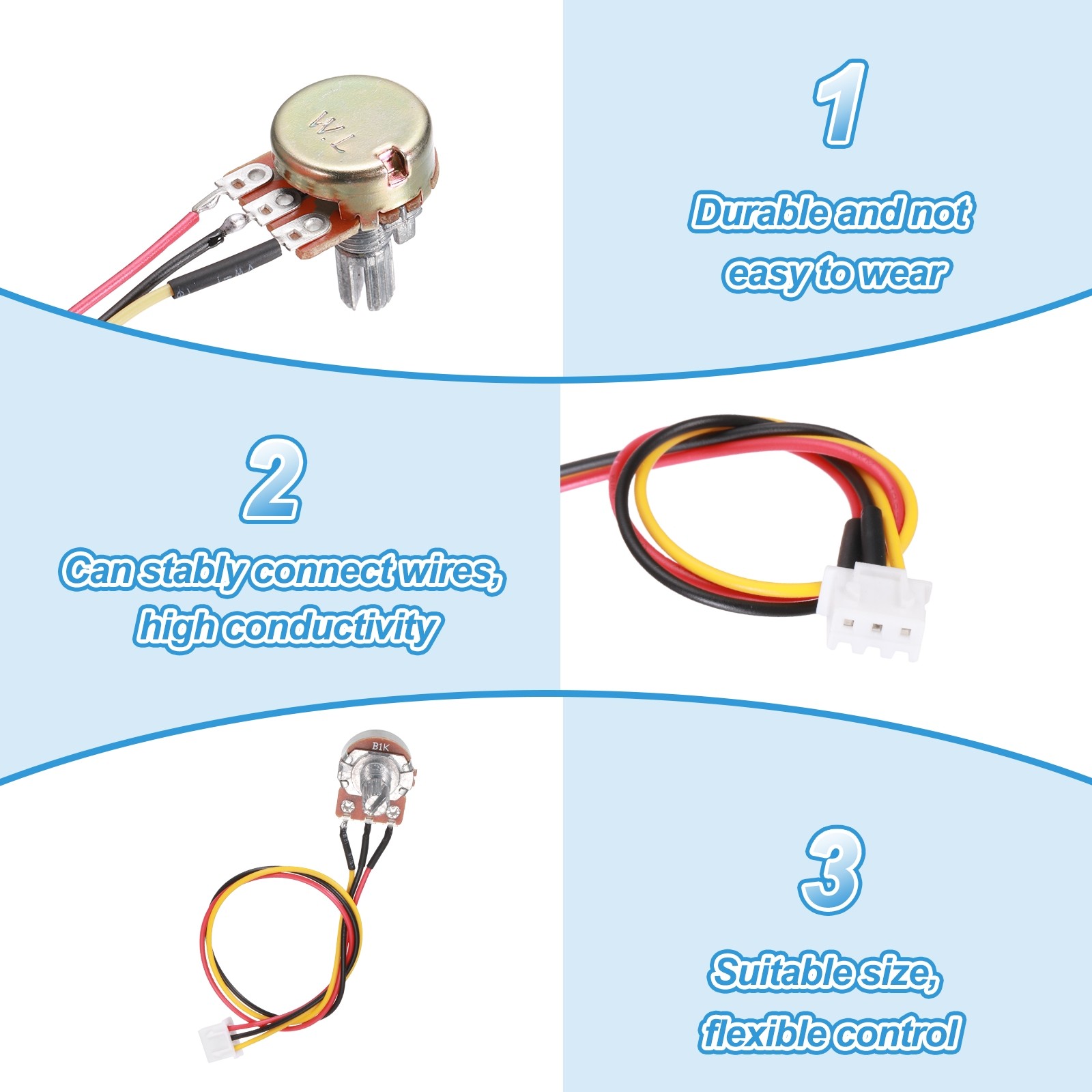 3Pcs WH-148 Potentiometer 3Pins B50K±20% Ohm Variable Resistor with 3 Knobs