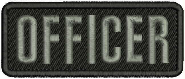 OFFICER EMBROIDERY PATCH 2X5 HOOK ON BACK GRAY on black