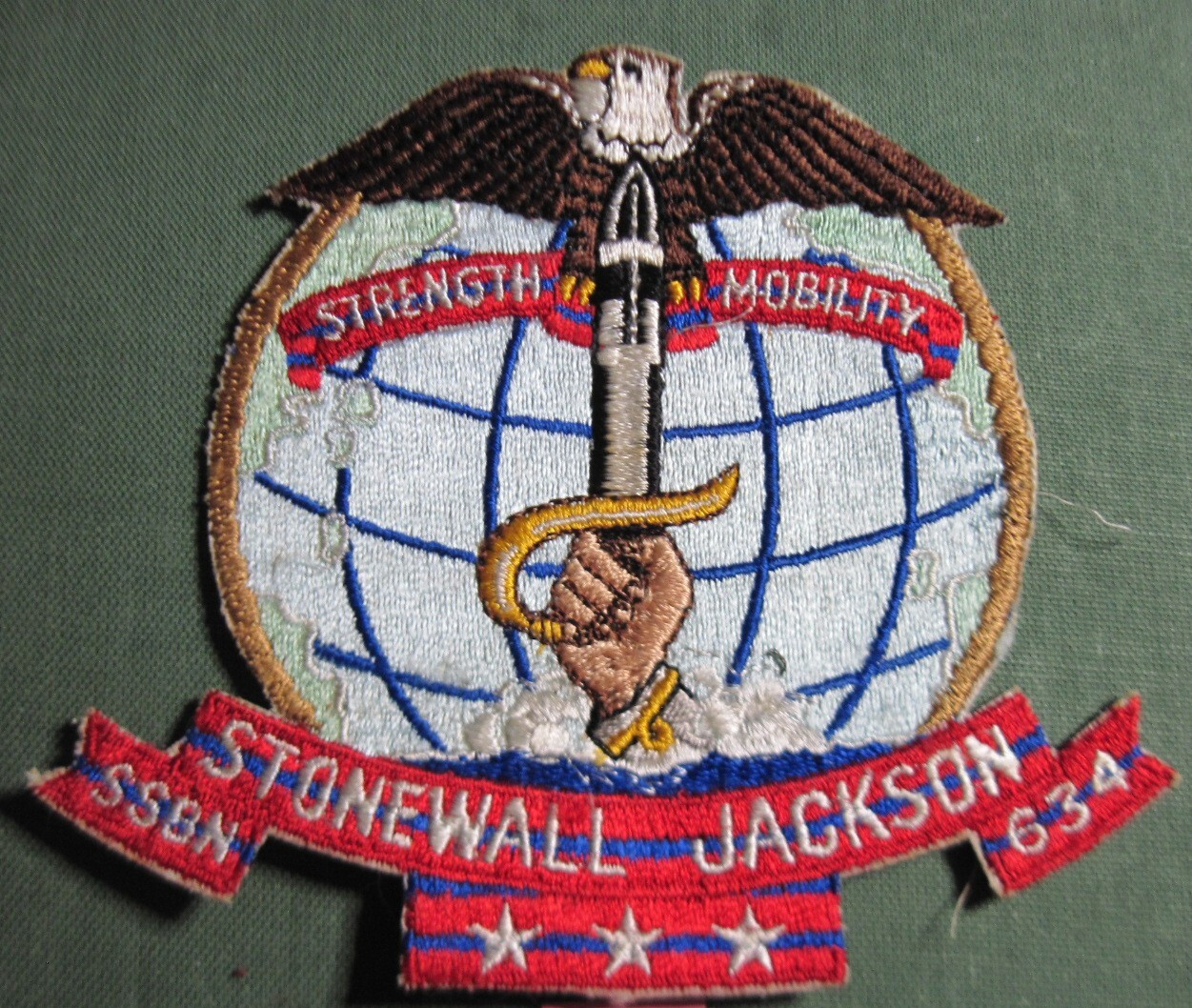 USN NAVY 1960s Vintage original Patch USS STONEWALL JACKSON SSBN-634 submarine