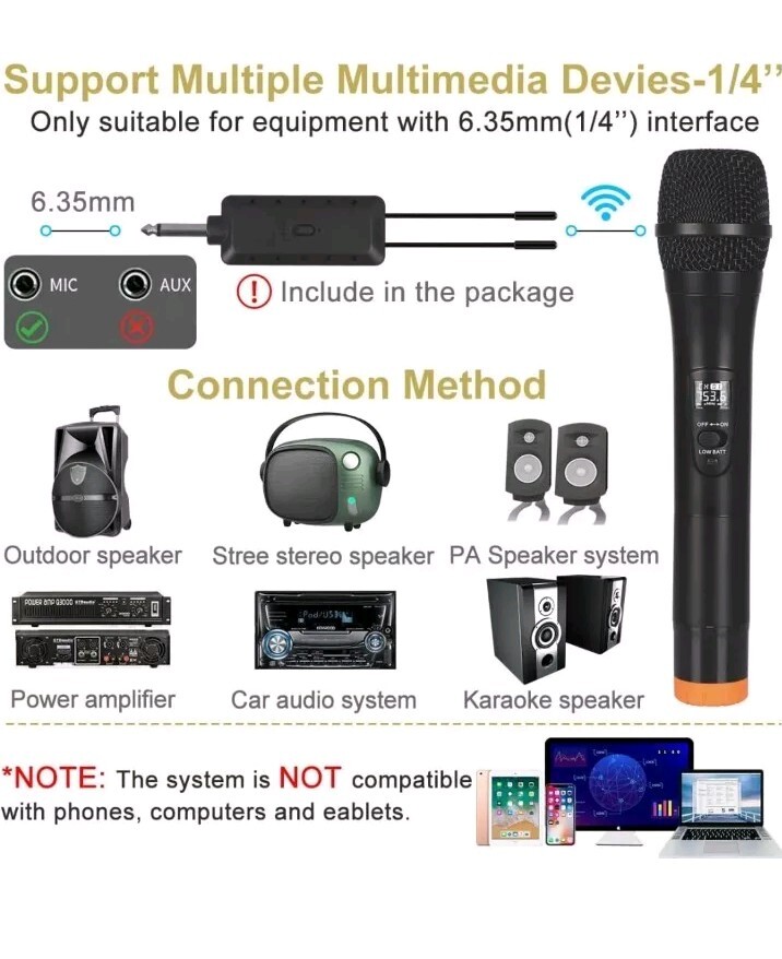 ALPOWL Wireless Microphone, UHF Dual Cordless Dynamic Mic System,Handheld Karaok