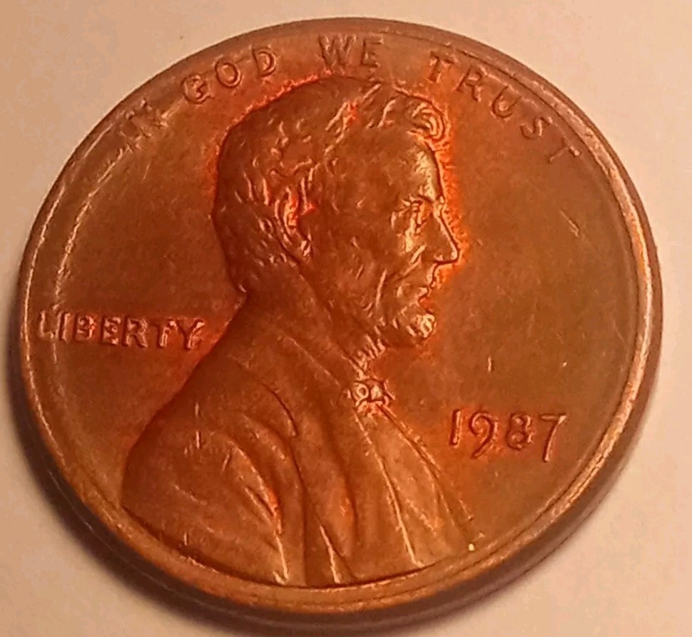 1987 P RD(Tang) Broadstruck Lincoln Memorial Cent,Unique Find,Free Shipping!!!