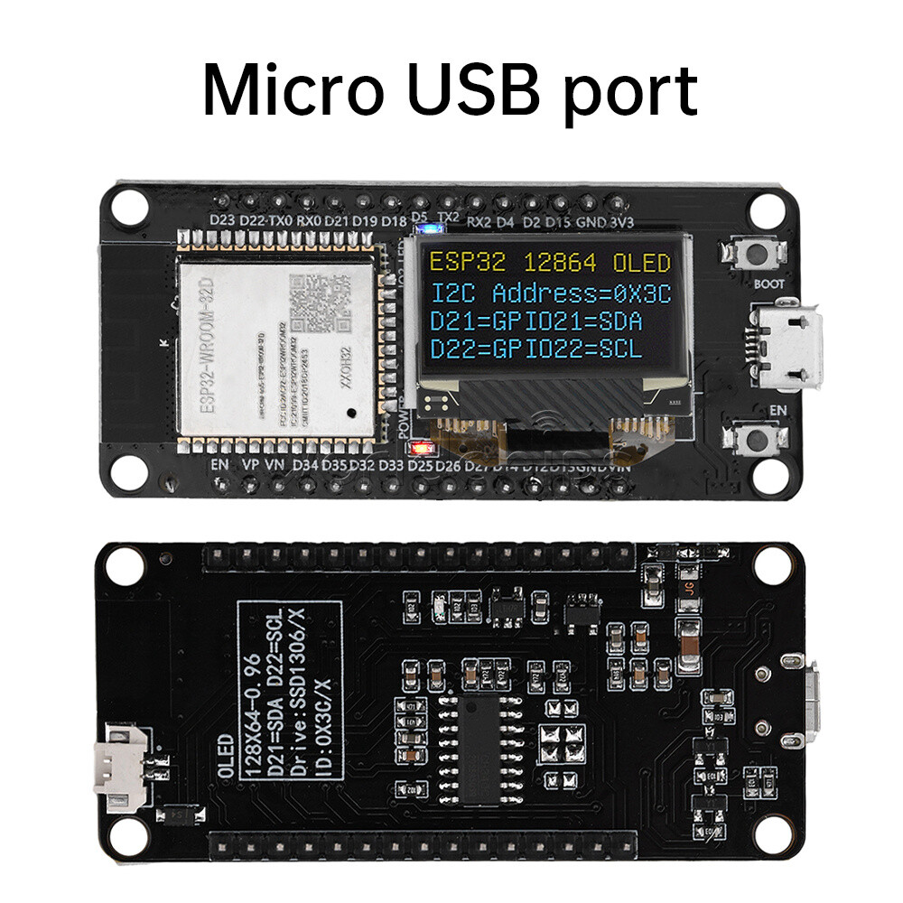 0.96" ESP32 ESP-WROOM-32D WIFI Bluetooth Development Board OLED CH340C Module
