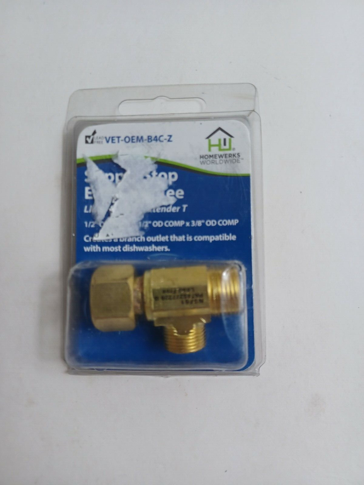 Homewerks VETOEMB4C-Z 0.5 x 0.38 in. Brass Supply Stop Extender Tee NEW