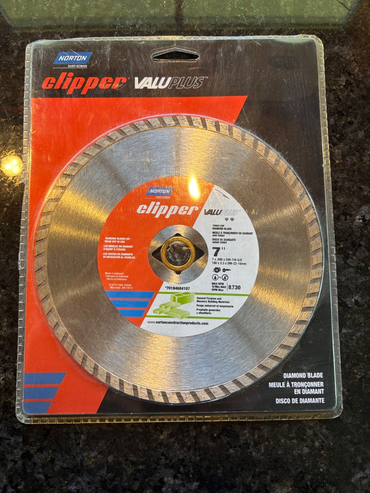 4  Norton Clipper 7 in. D X 5/8 7/8 in. Diamond Saw Blade 70184684107