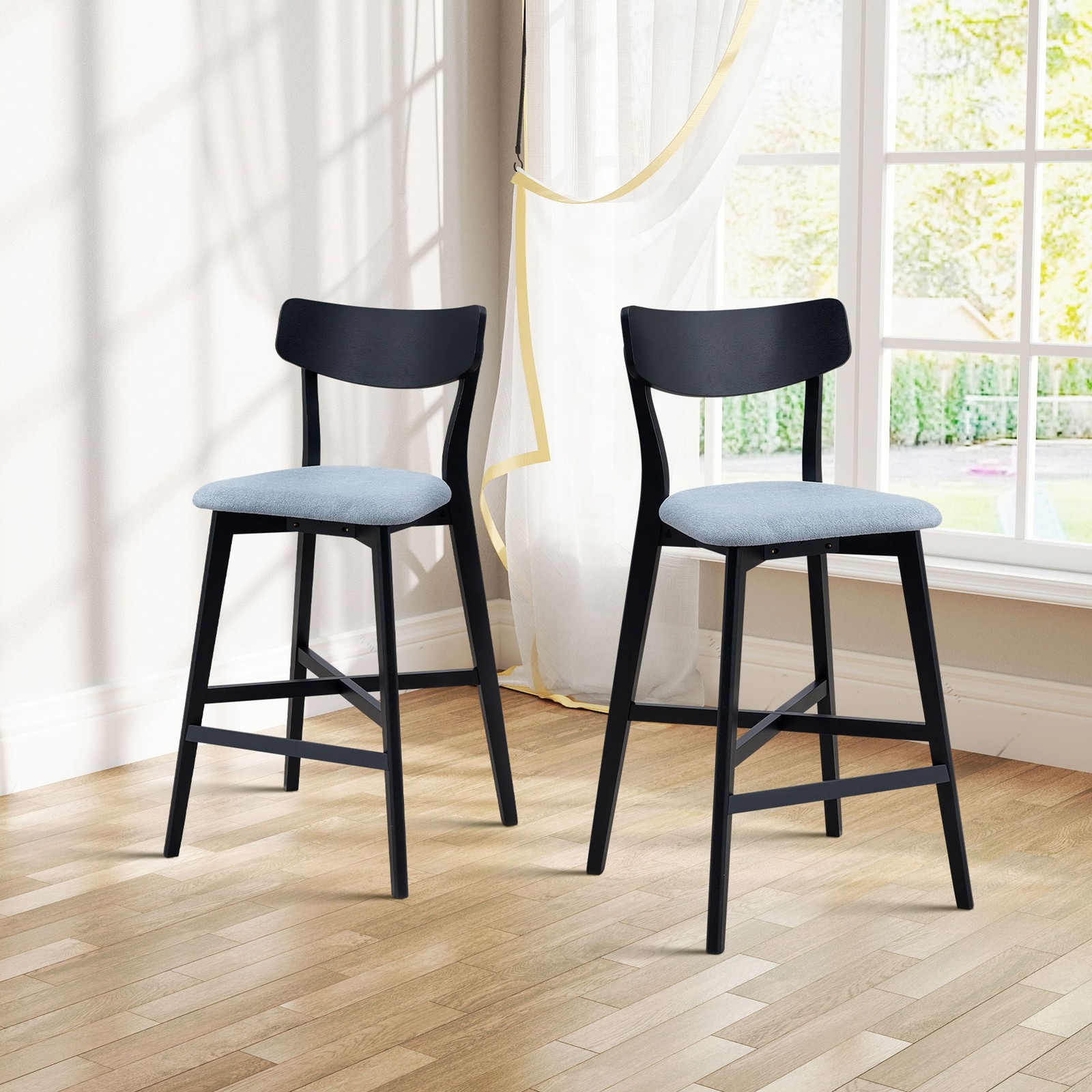 Wooden Bar Chairs Set of 2, Modern Soft Upholstered Kitchen Island Chairs, Cou