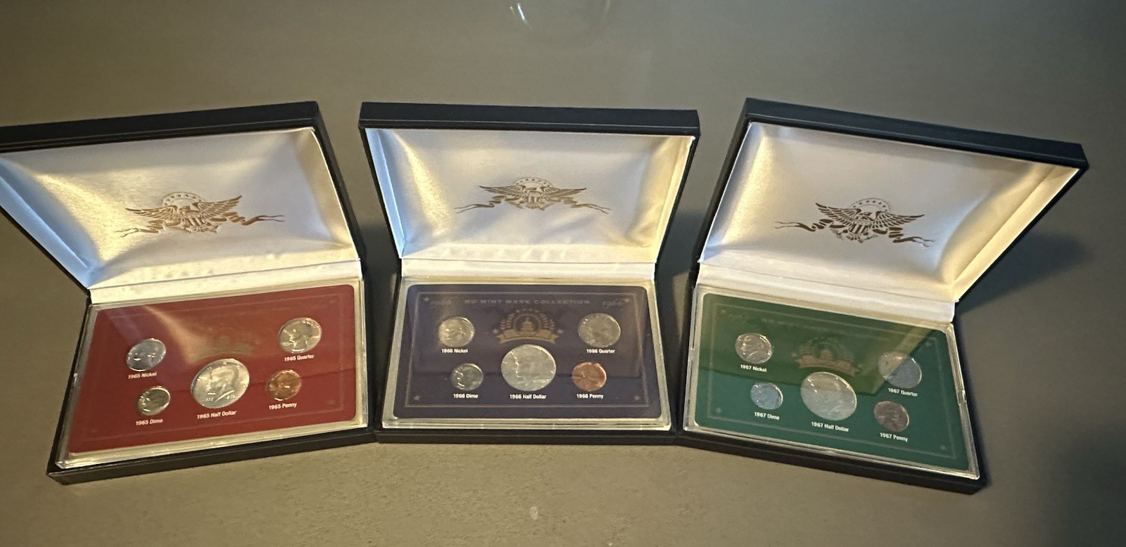 1965, 1966, 1967 No Mint Mark Collections in Protective Display Cases