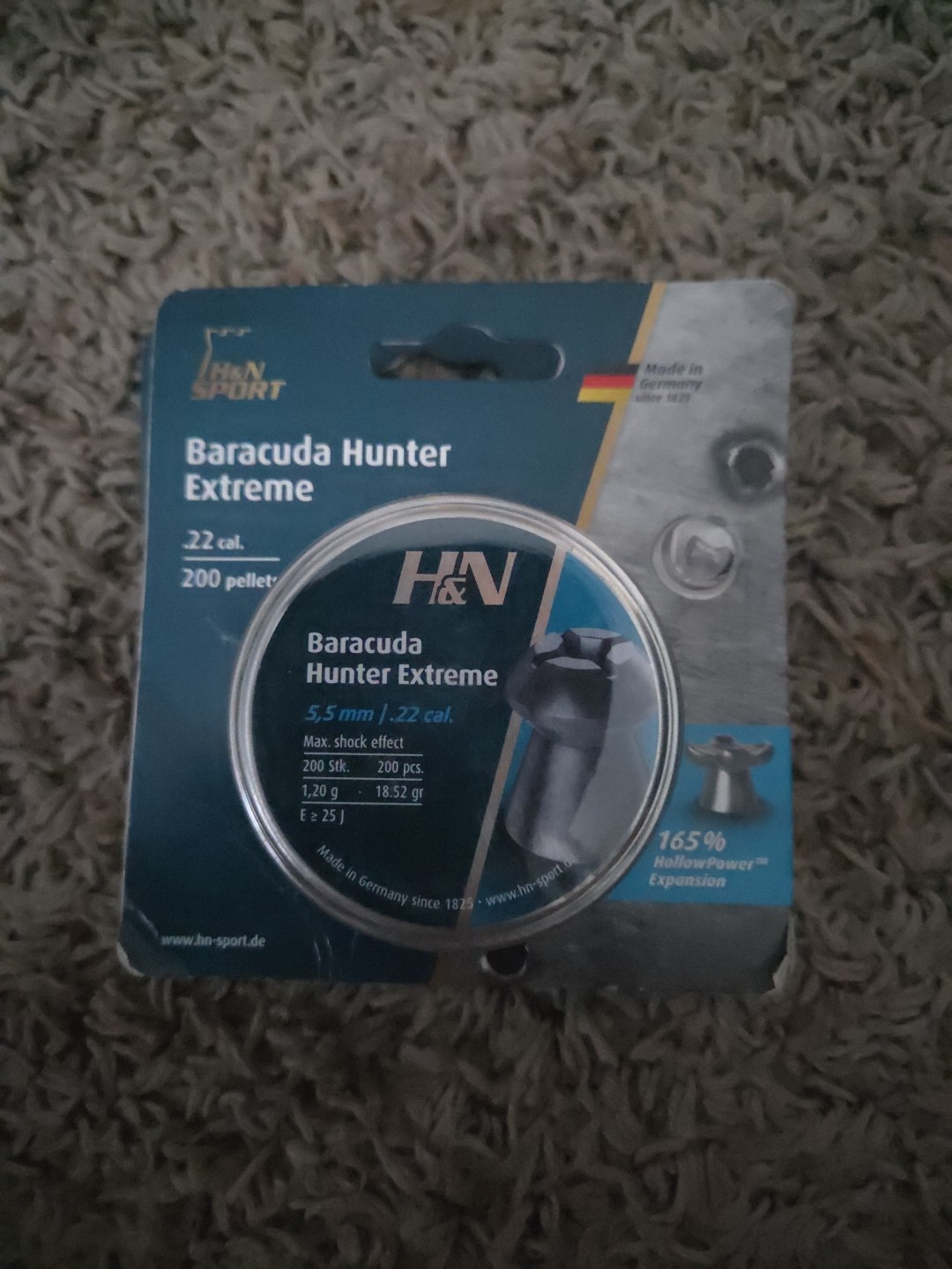 H&N Baracuda Hunter EXTREME 200 Count HOLLOW POINT 5.5mm .22 Caliber Air Pellets