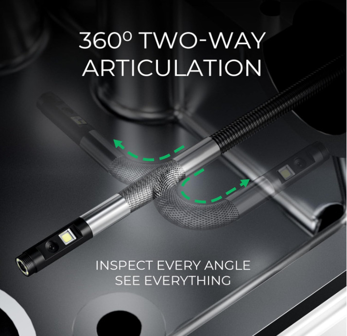 Cámara endoscópica 360° de doble lente, articulada 6 mm para autos y tuberías/ N