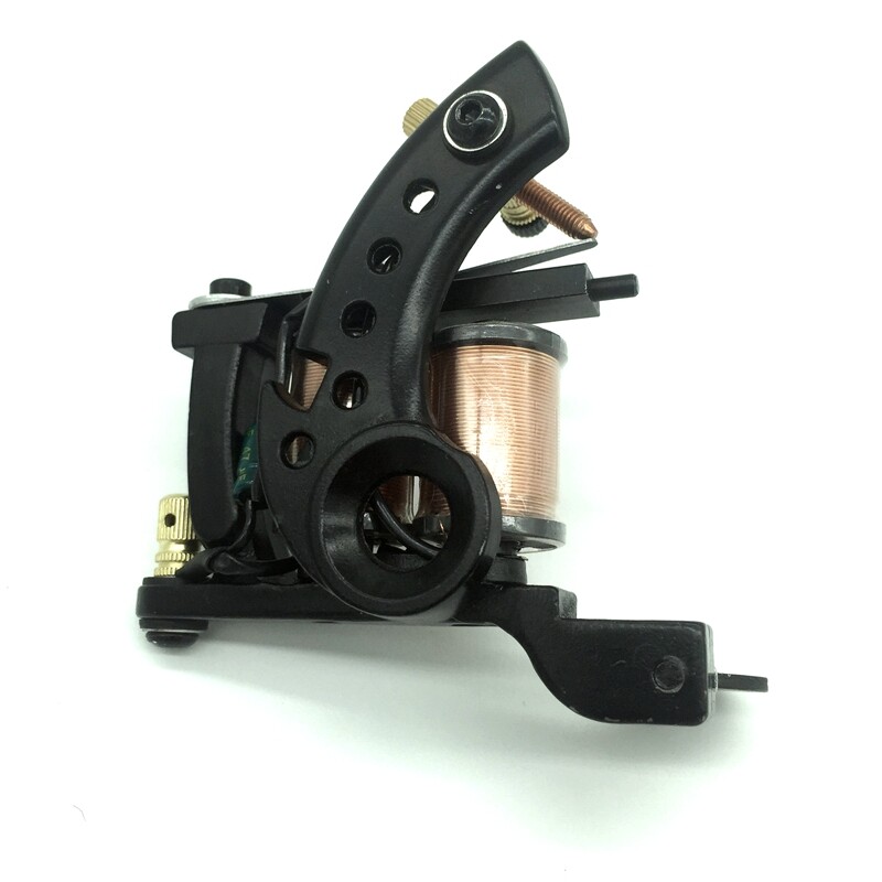 New Black Dual 10 Wraps Coil Shader Iron Frame Tattoo Machine Gun Needle Tip Kit