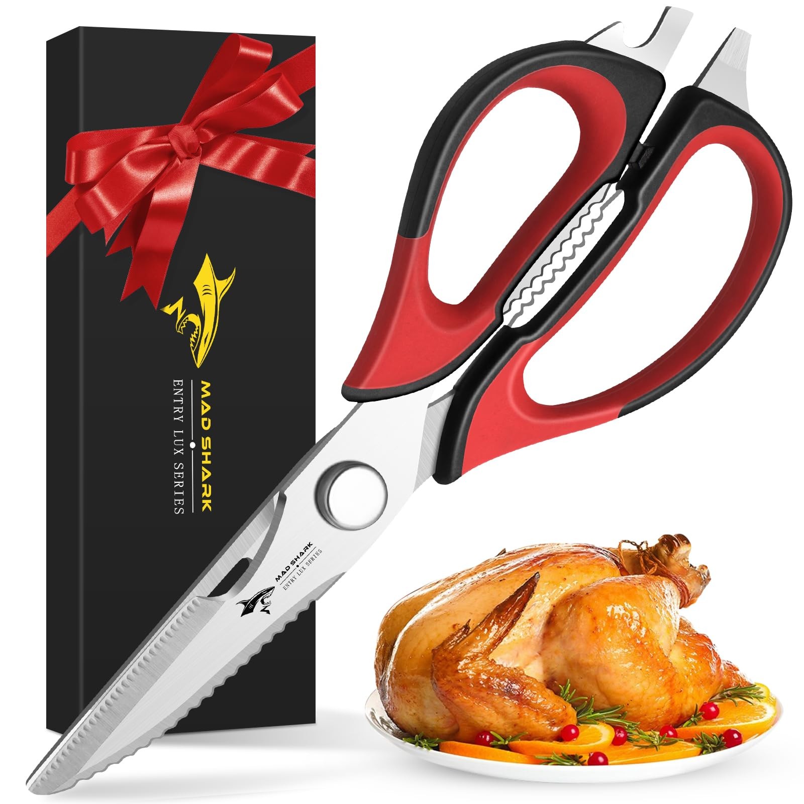 Kitchen Scissors All Purpose Shears Come Apart Stainless Steel Utility Red Grip