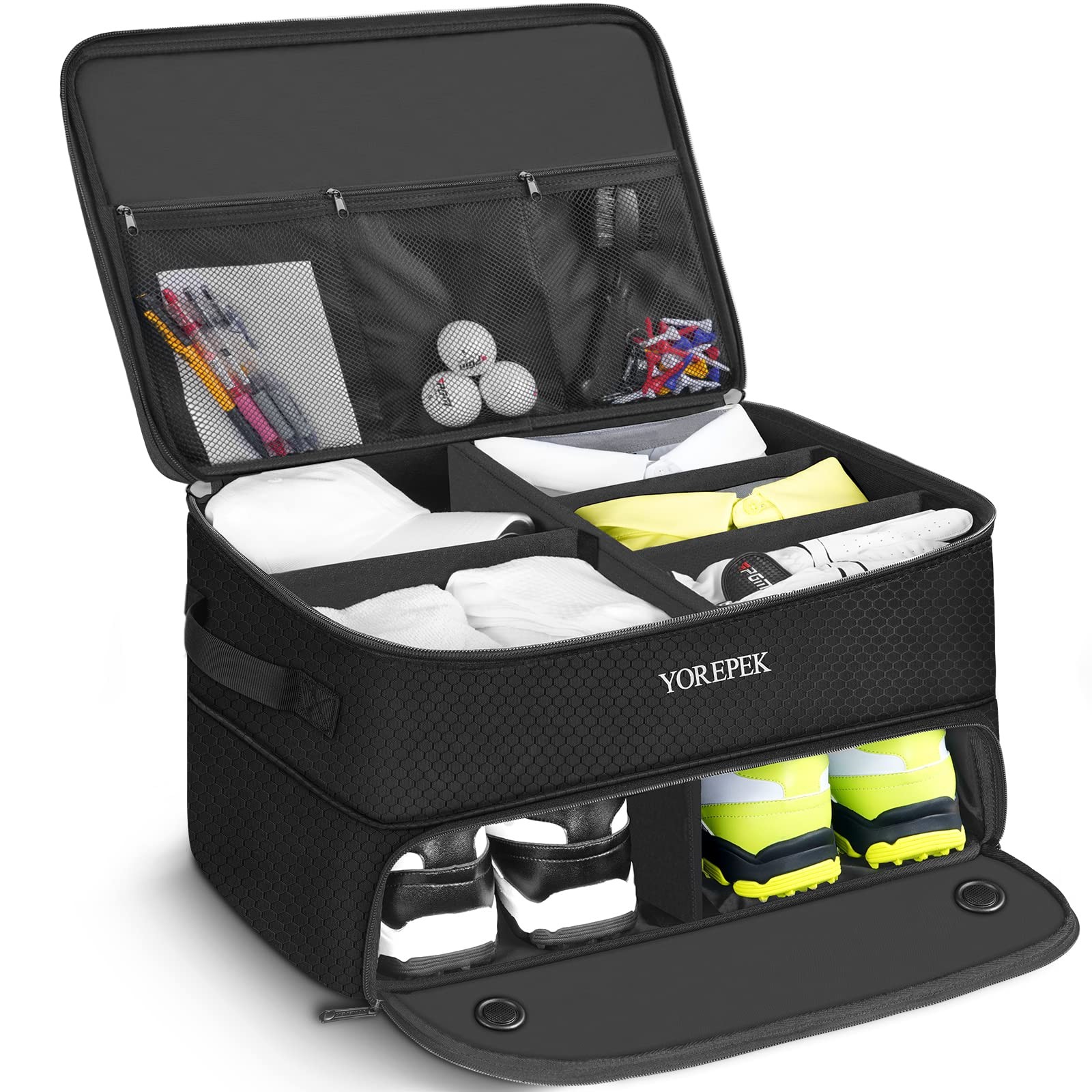 YOREPEK 2 Layer Golf Trunk Organizer, Waterproof, Ventilated Compartment for 2