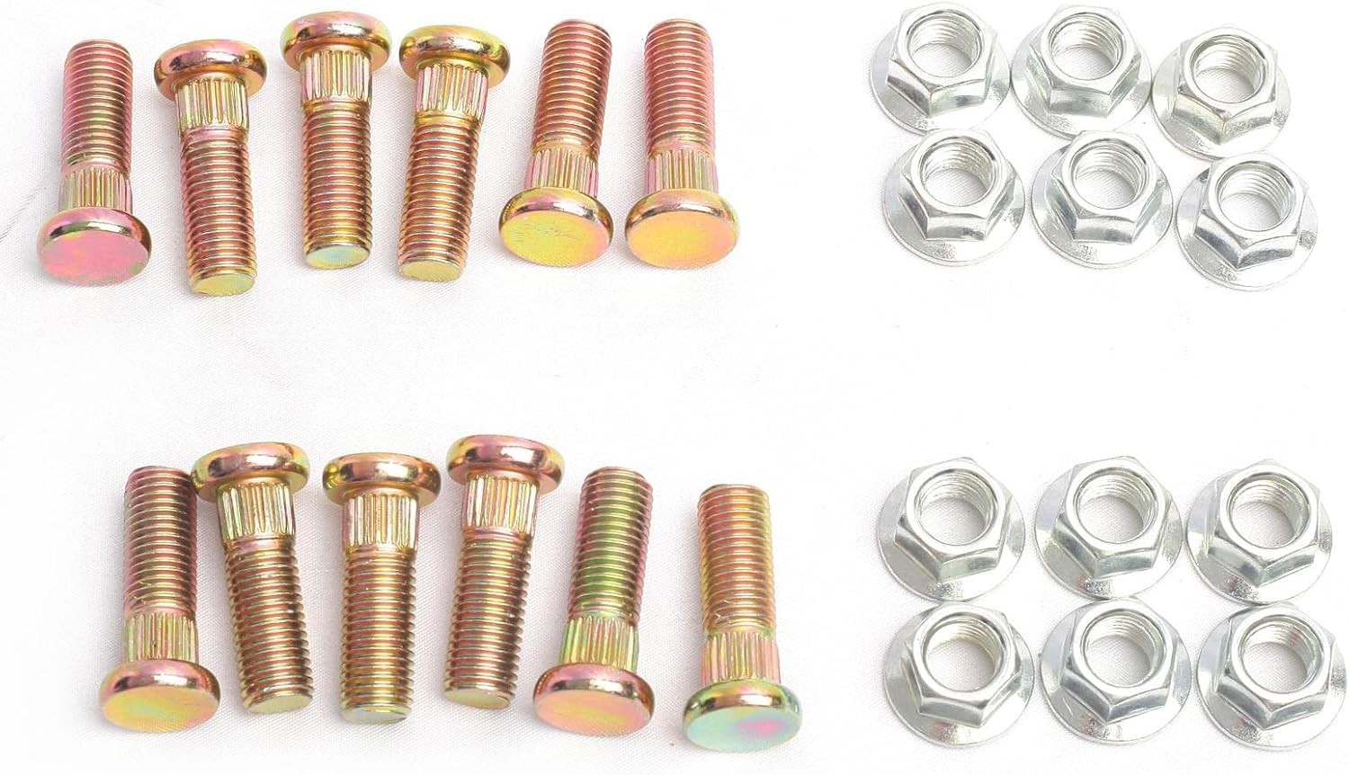 M10 Wheel Studs 12pcs 30mm Length Hex Nuts with Flange and Knurl Serrate