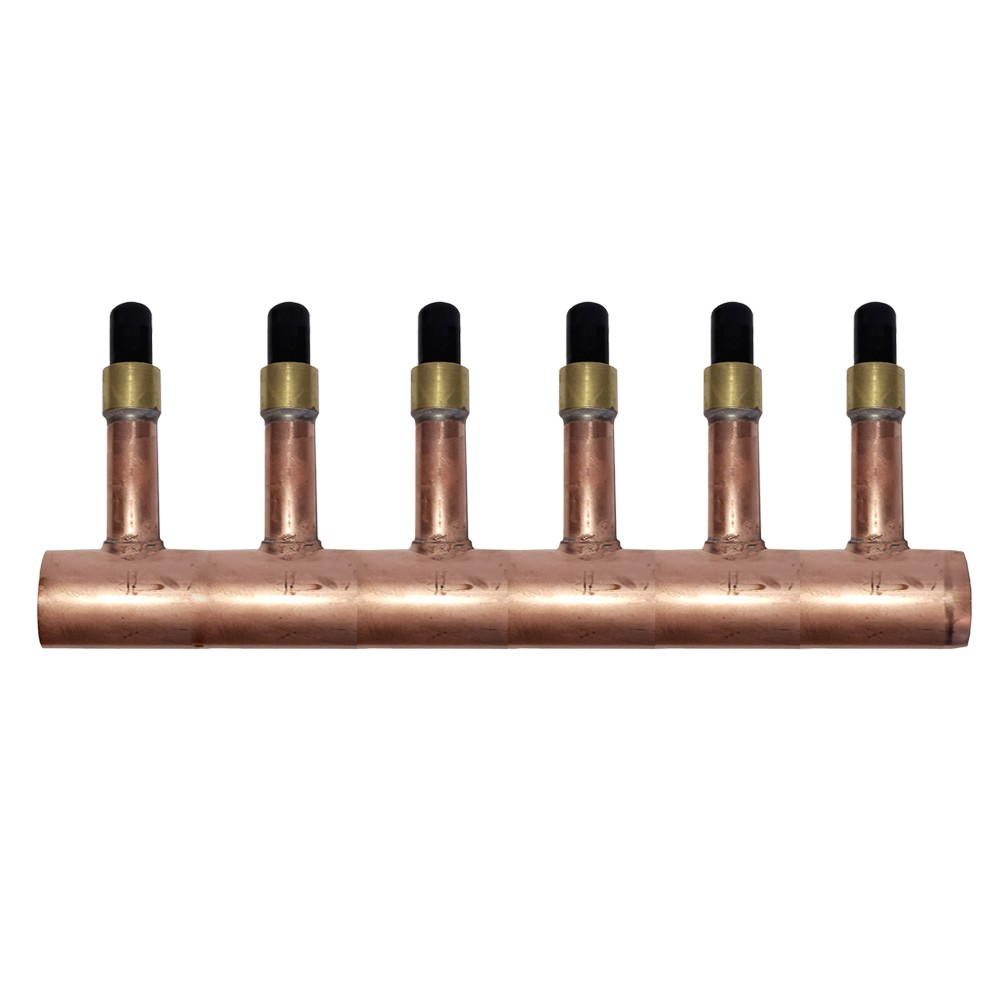 6 Loop 1" Copper Radiant Manifold w/ 1/2" Pex Crimp Fittings