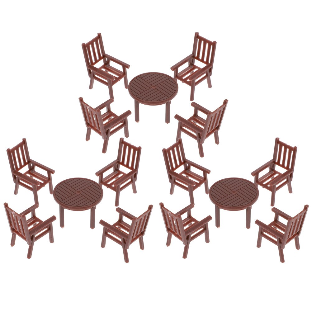 4 Sets Brown Plastic Mini Table and Chair Set Durable for Children Plaything