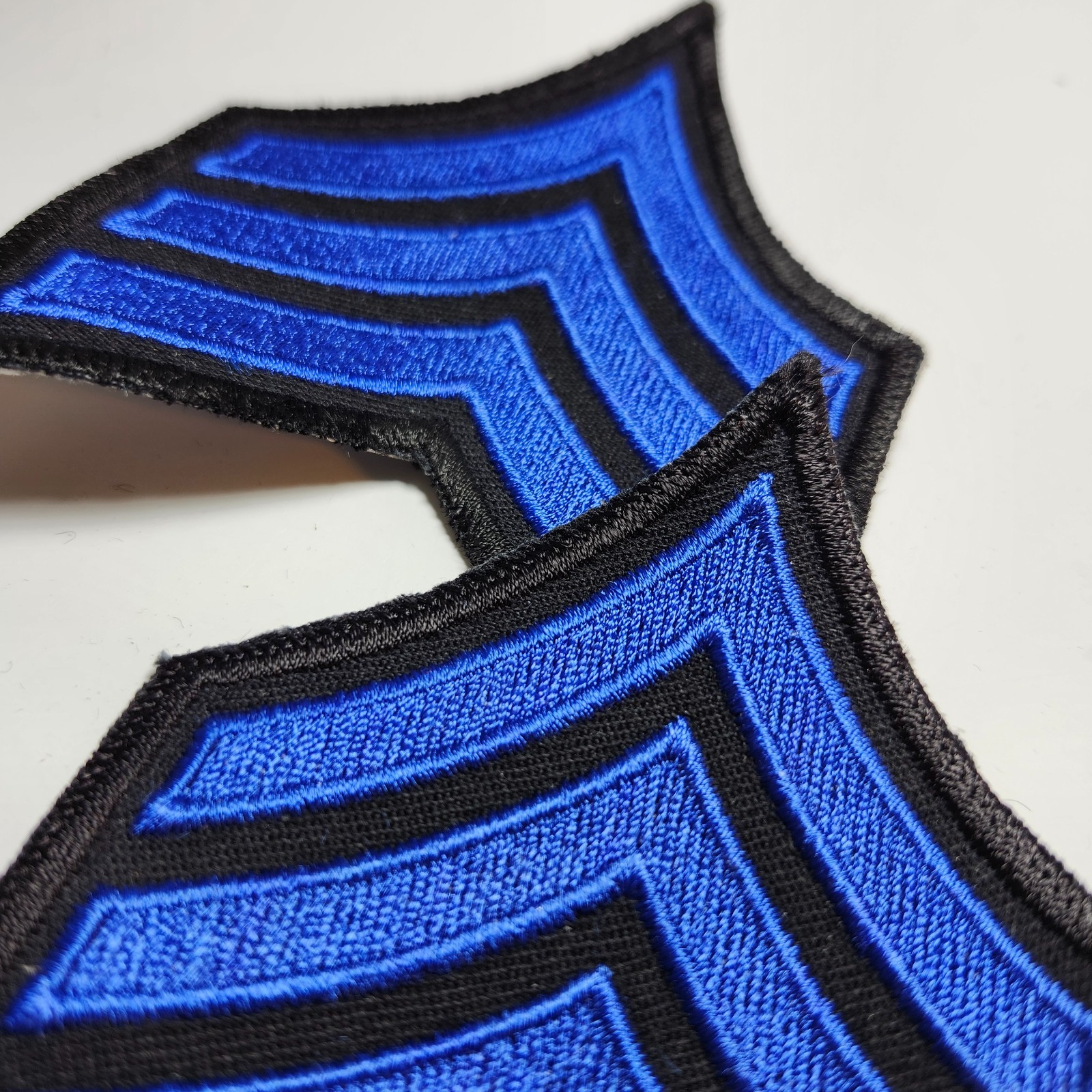 (2) Sergeant Chevron - 3 Royal Blue Stripes On Black Police Patch (Black Border)