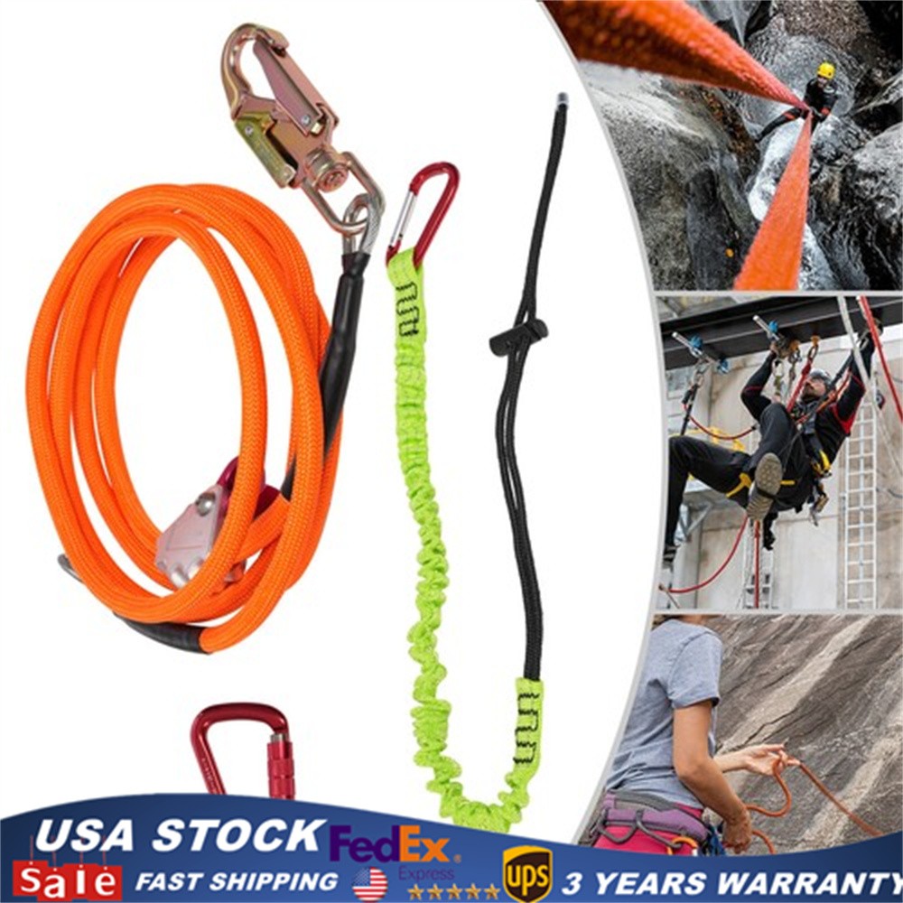 Climbing Lanyard Steel Wire Core Flipline Kit Outdoor Safety Rope 5/8in*12ft