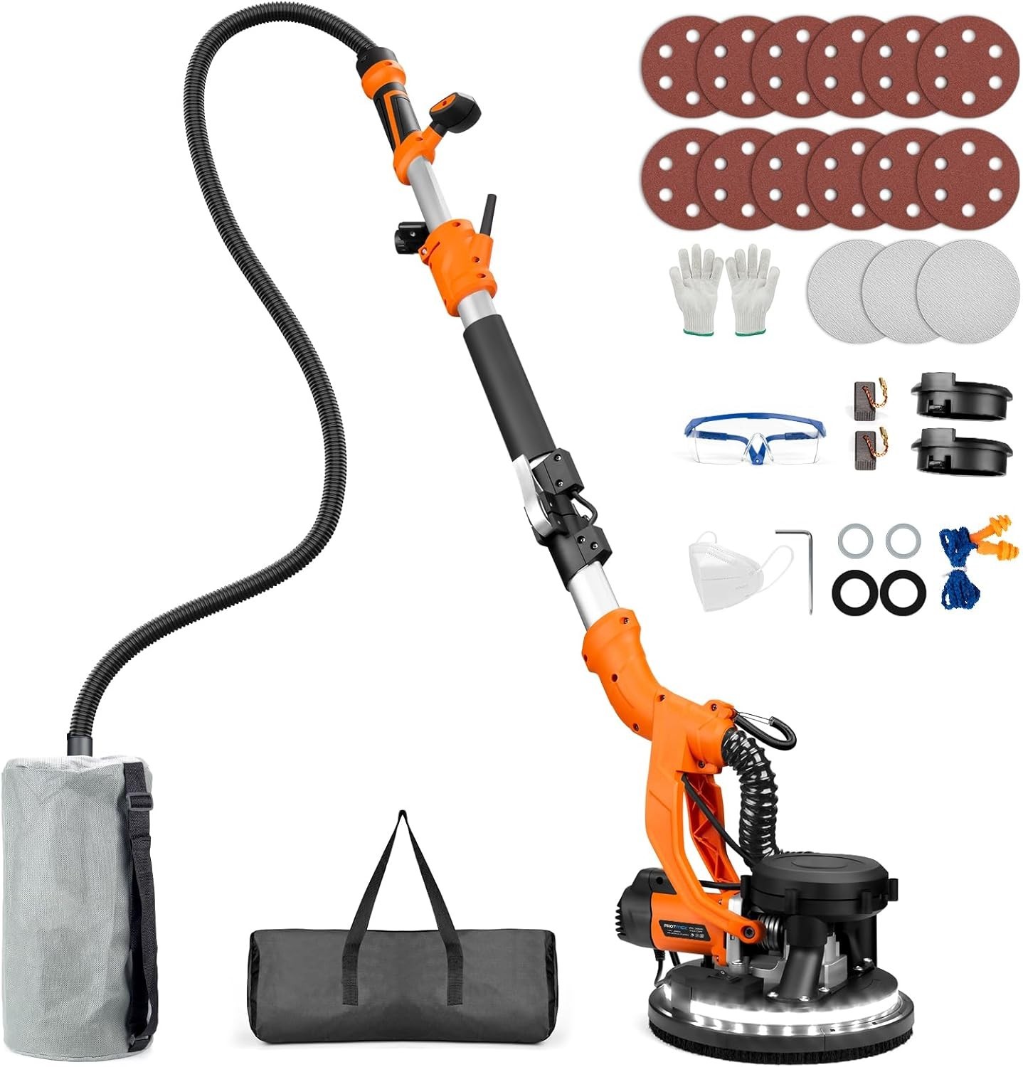 Versatile Drywall Sander with LED Light & Retractable Handle - 15 Discs Included