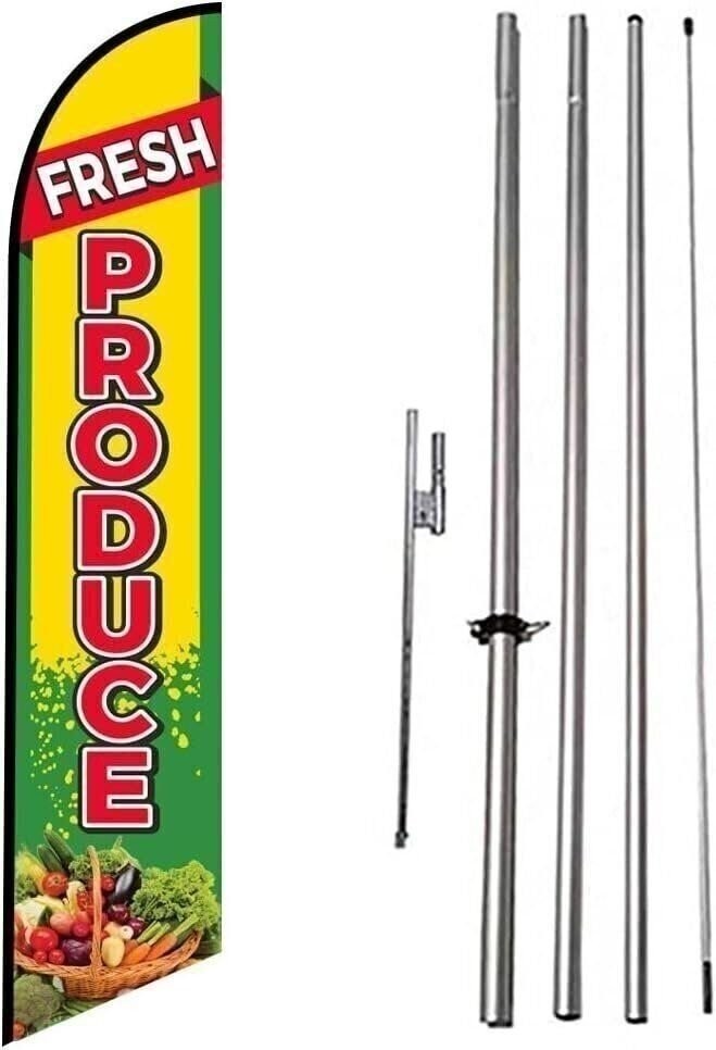 Fresh Produce Advertising Feather Banner Swooper Flag Sign with Flag Pole Kit...