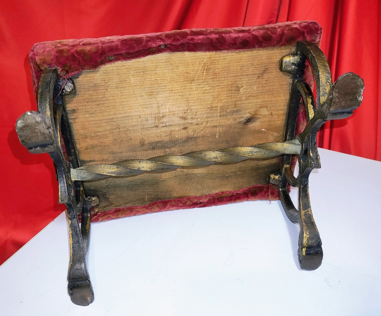 Antique Footstool Ottoman Ornate Cast Iron Base Victorian Deco Nice .