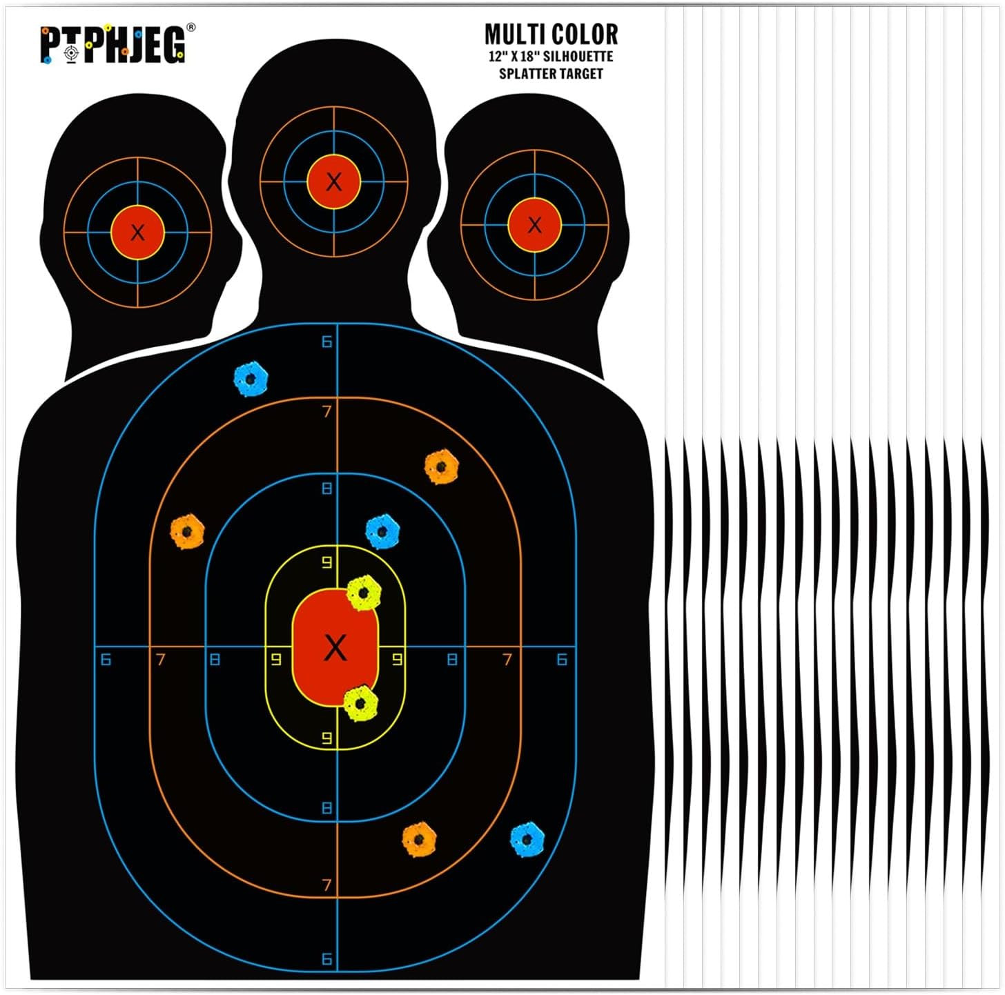 10/25/50 Paper Targets for Packet Ranges, Bulk for Hunting, Silhouette with Red