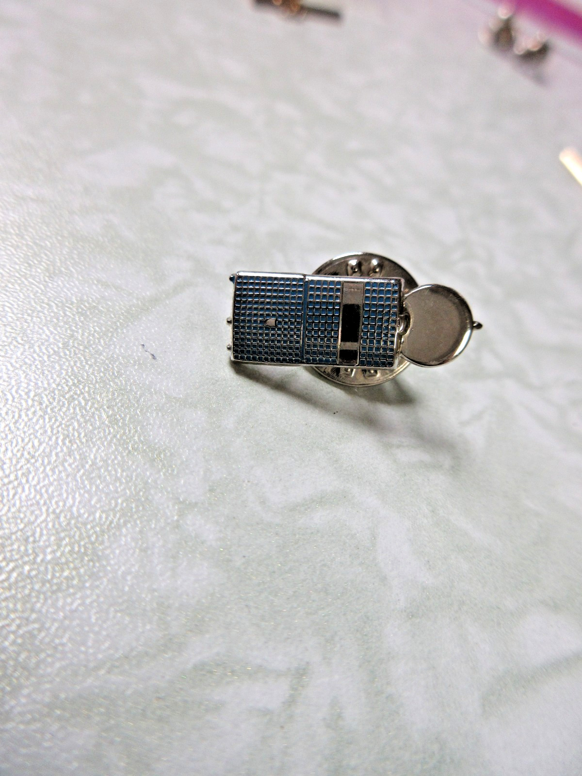 Satellite Aircraft Hughes Intelsat V Lapel Pin Blue Space Adesco