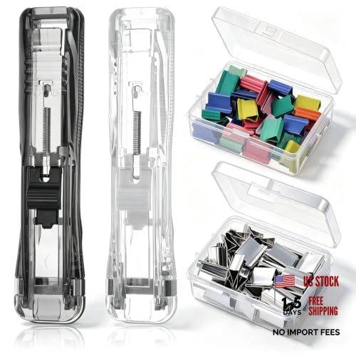 2 Pcs Portable Binder Clip Stapler with 100 Pcs Metal Refill Clips | Reusable