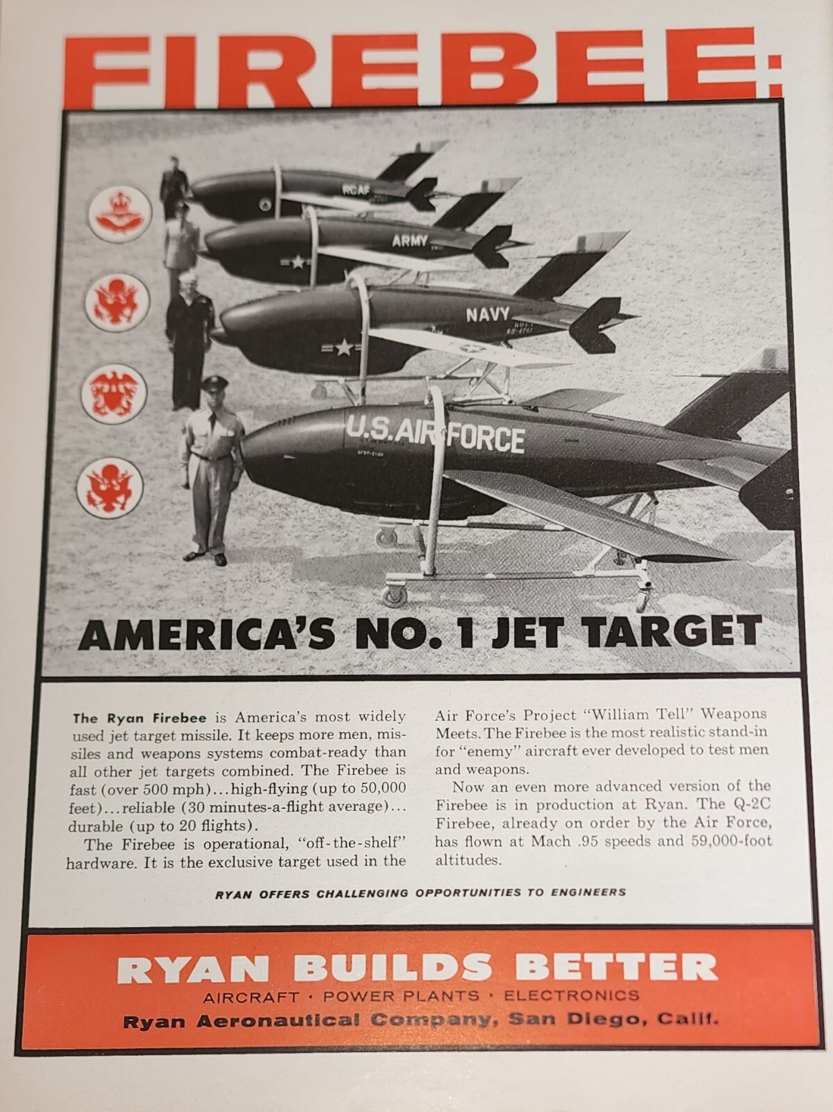 Ryan Firebee Jet Target Missile Magazine Picture Aviation Ad Original