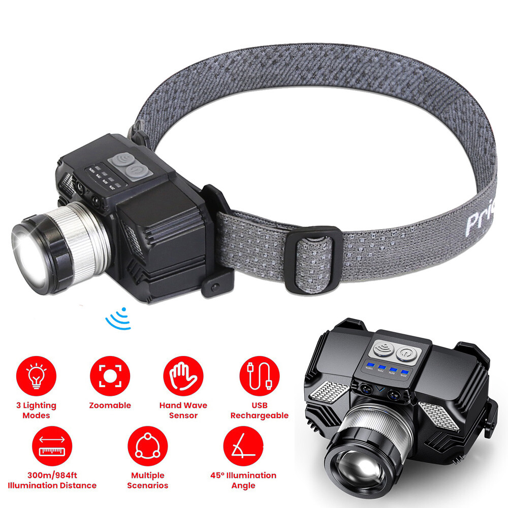 LED Headlamp Light Rechargeable Headlight Zoomable Head Torch Lamp Flashlight