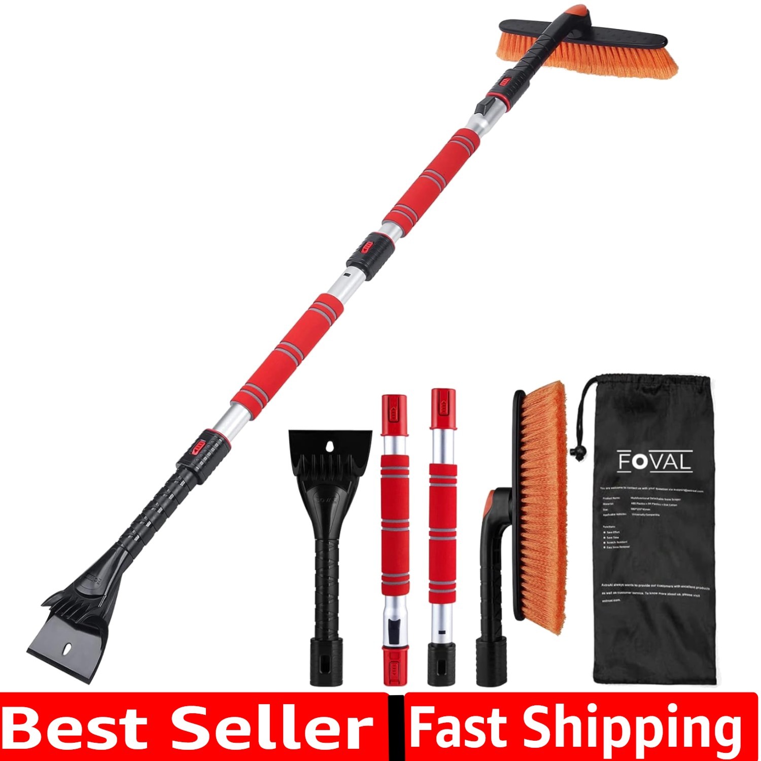 62.4" - Ice Scrapers for Car Windshield, 360°Pivoting Brush Head, Comfortable...