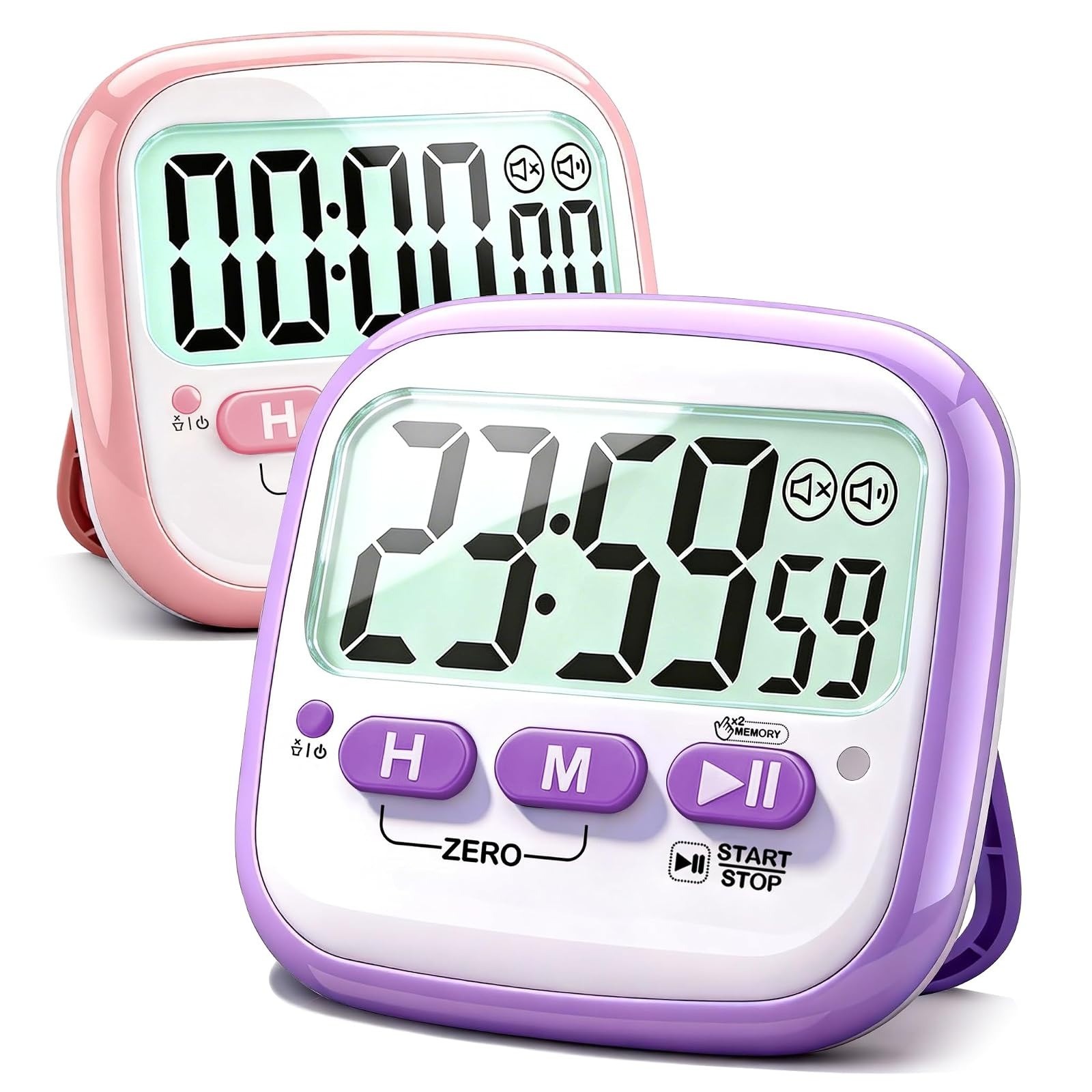 Antonki 2 Pack Digital Kitchen Timer - Magnetic Countdown Timer for Kids