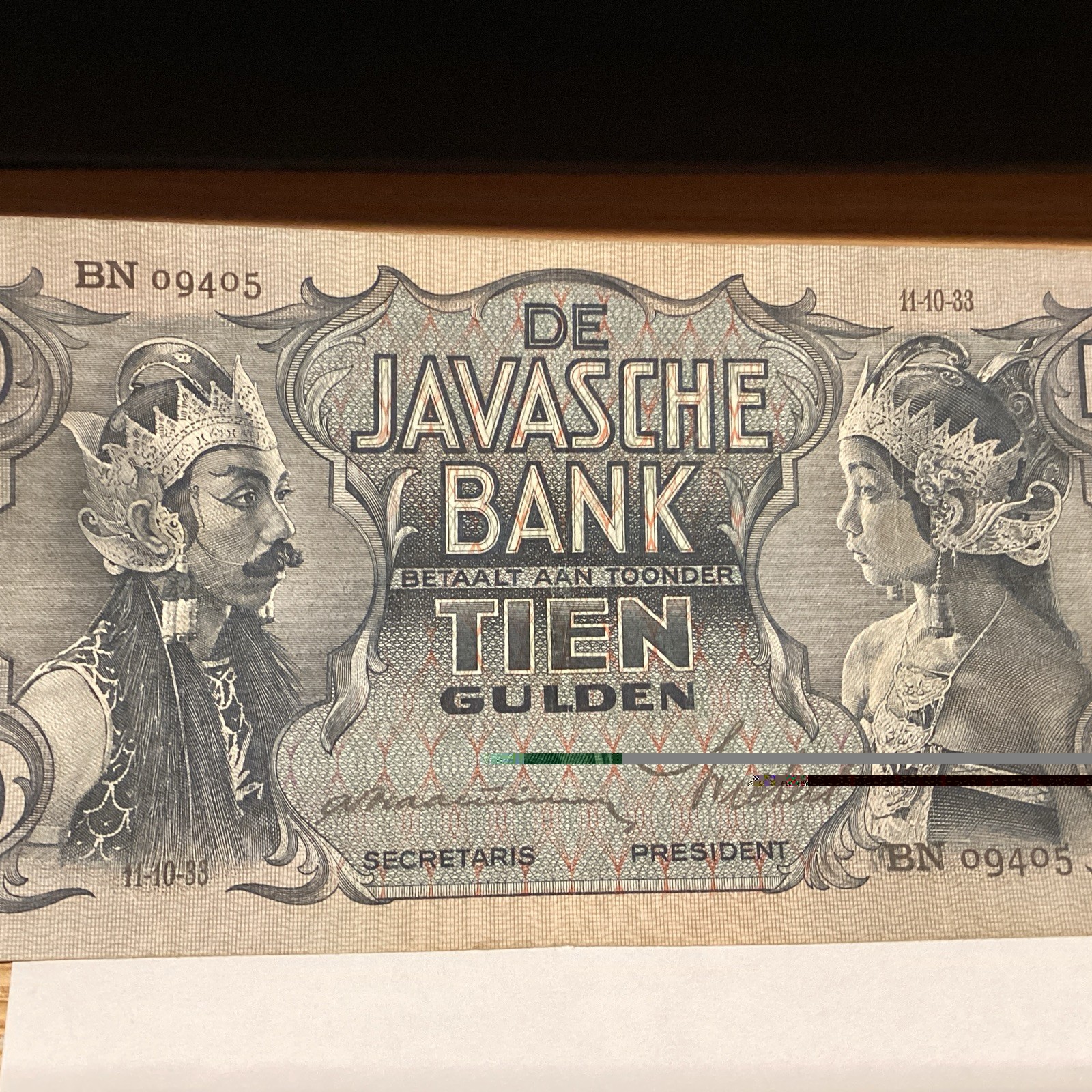 Netherlands Indies 10 Gulden Pick 79A XF Tough Note Javasche Bank  1933-34