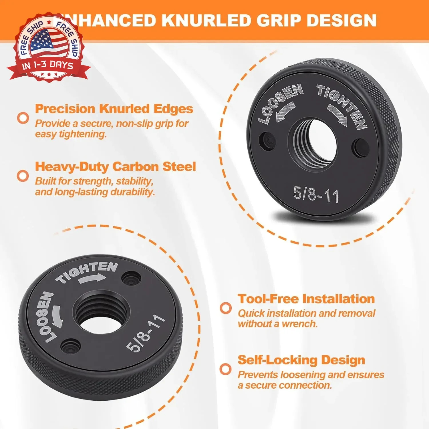 5/8"-11 Quick Change Angle Grinder Nuts, Self Locking Flange Nut No Wrench Requi