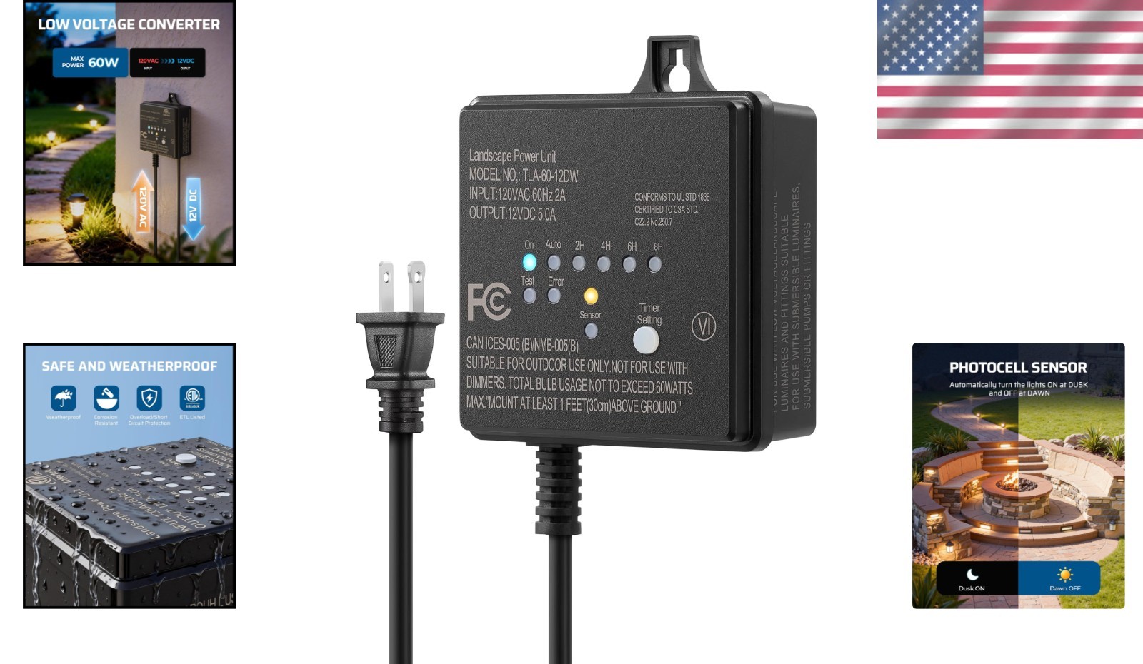 Outdoor Low Voltage Transformer with Timer & Photocell