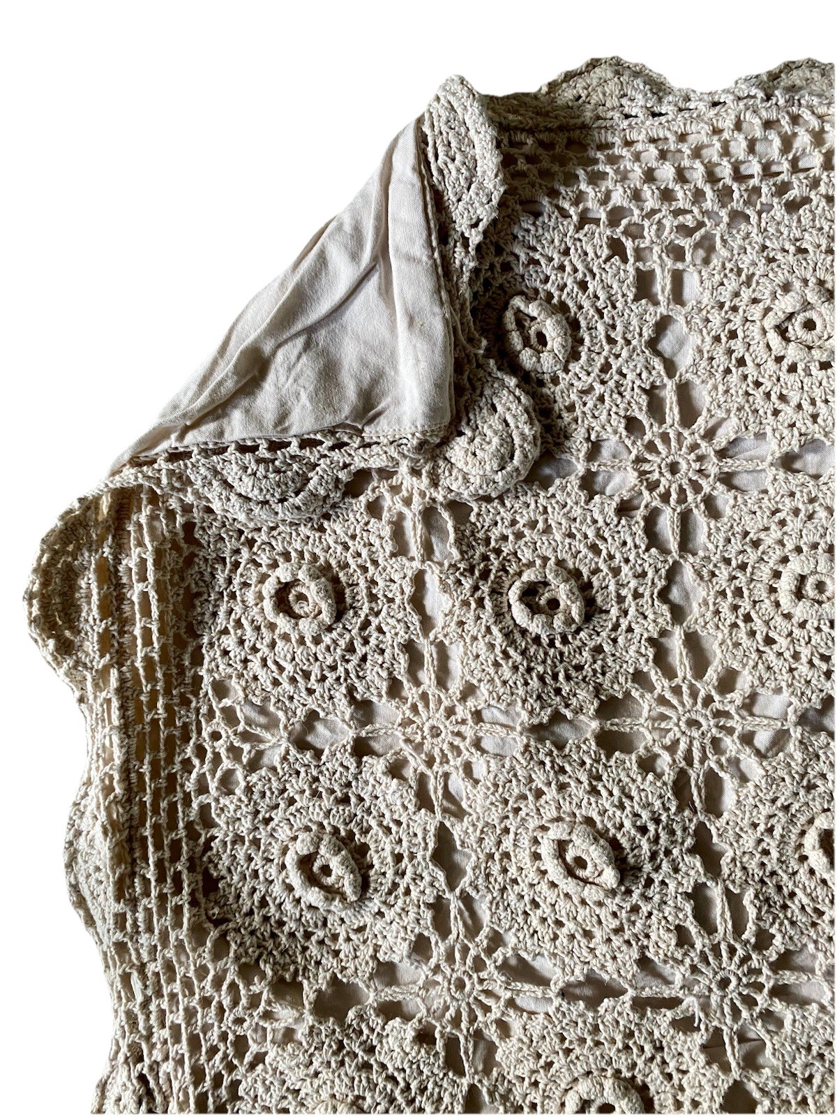 Crochet Sham Solid Tan Cotton Back Standard