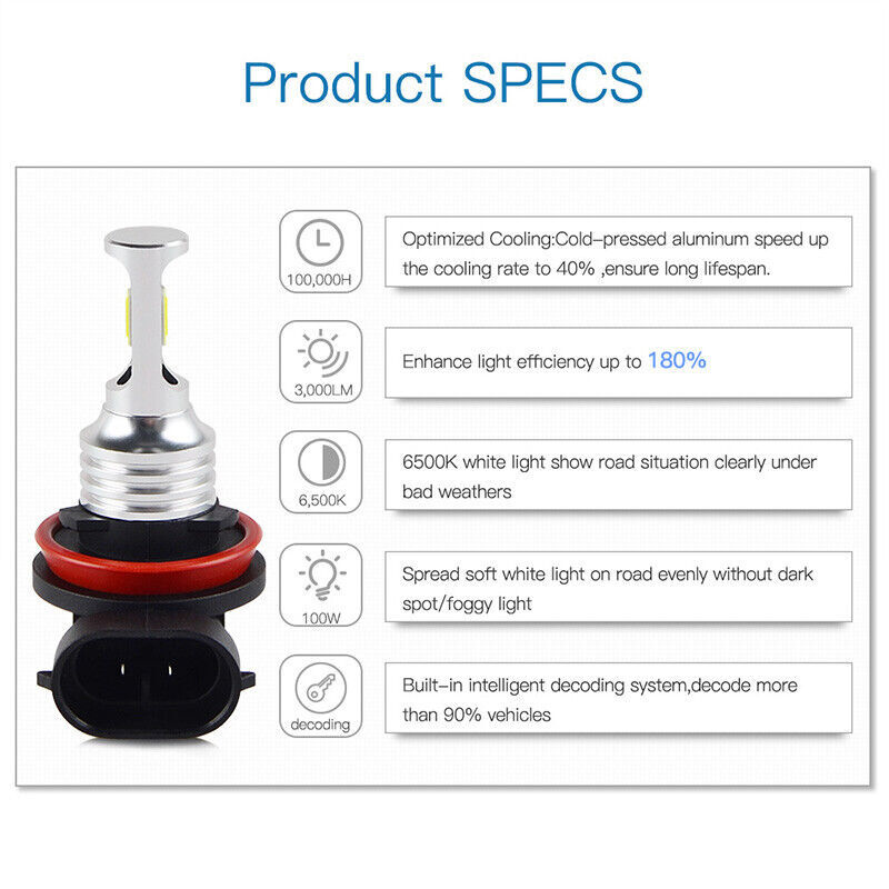 H11 LED Headlight Super Bright Bulbs Kit 6500K White 330000LM HIGH/LOW BEAM