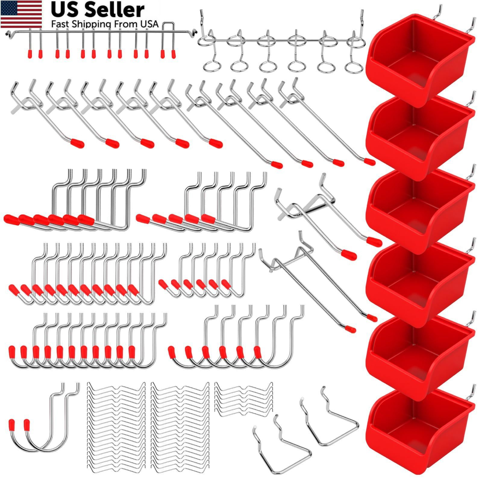 Ultimate 121-Piece Pegboard Hooks Set, Accessories with Metal Red