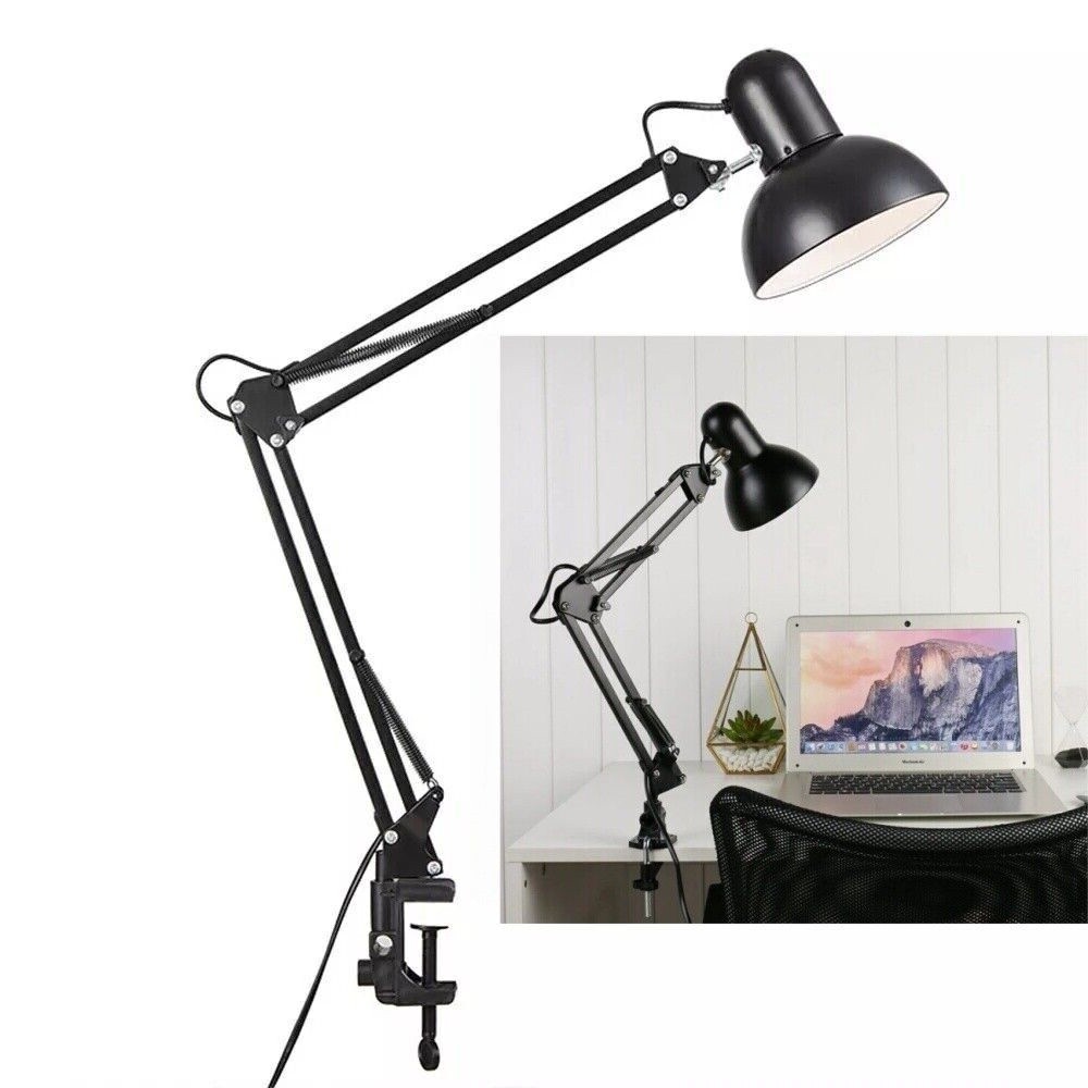 Metal Adjustable Swing Arm Desk Lamp, Eye-Caring Study Desk Lamps Black A