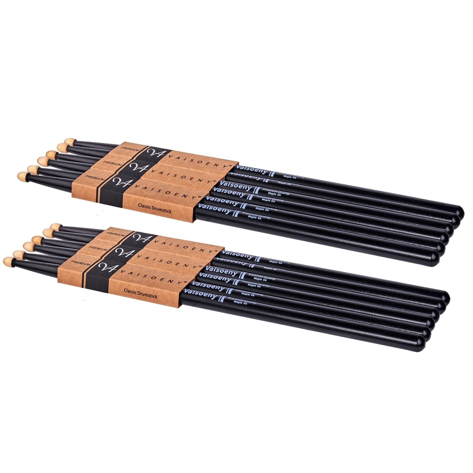 Drumsticks, Lacquered 5A Classic Hard Maple Wood Drum Sticks, 6 Pair Drumstic...