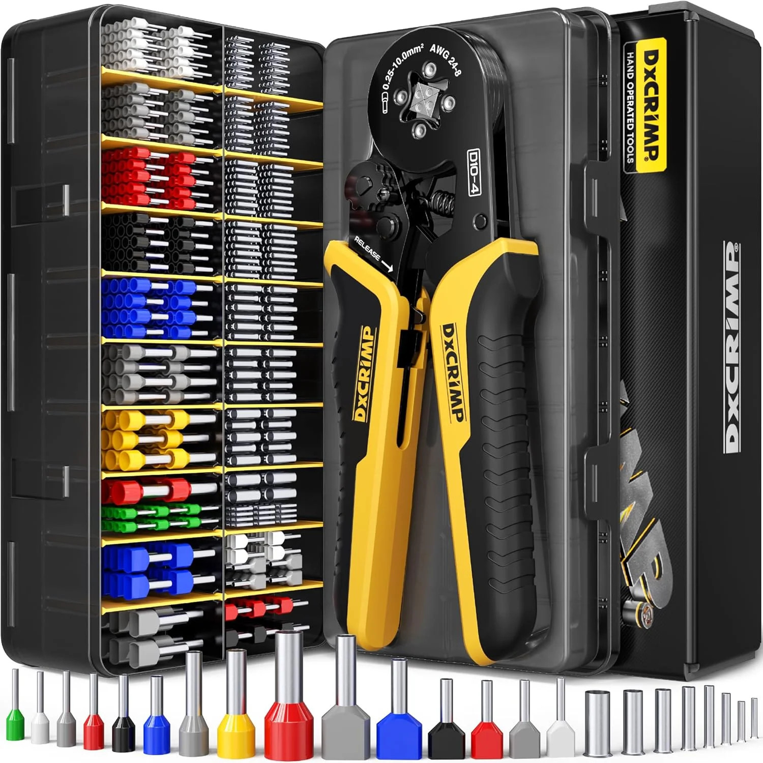 Ferrule Crimping Tool Kit, AWG 24-8 (0.25-10mm²) Ratchet Crimper, 24 Types Insul