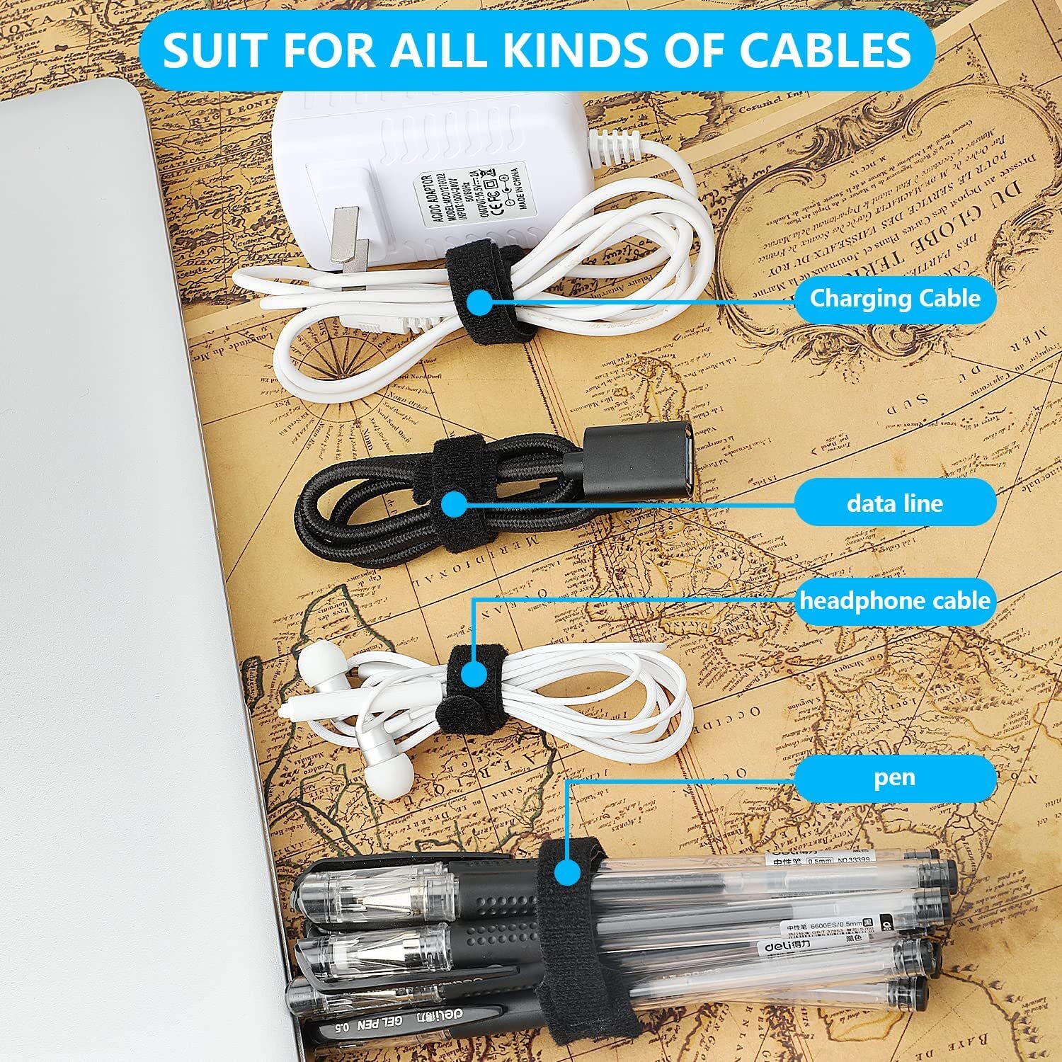 50-100 Cable Straps Black Wire Cord Hook Loop Ties Reusable Fastening Organizer