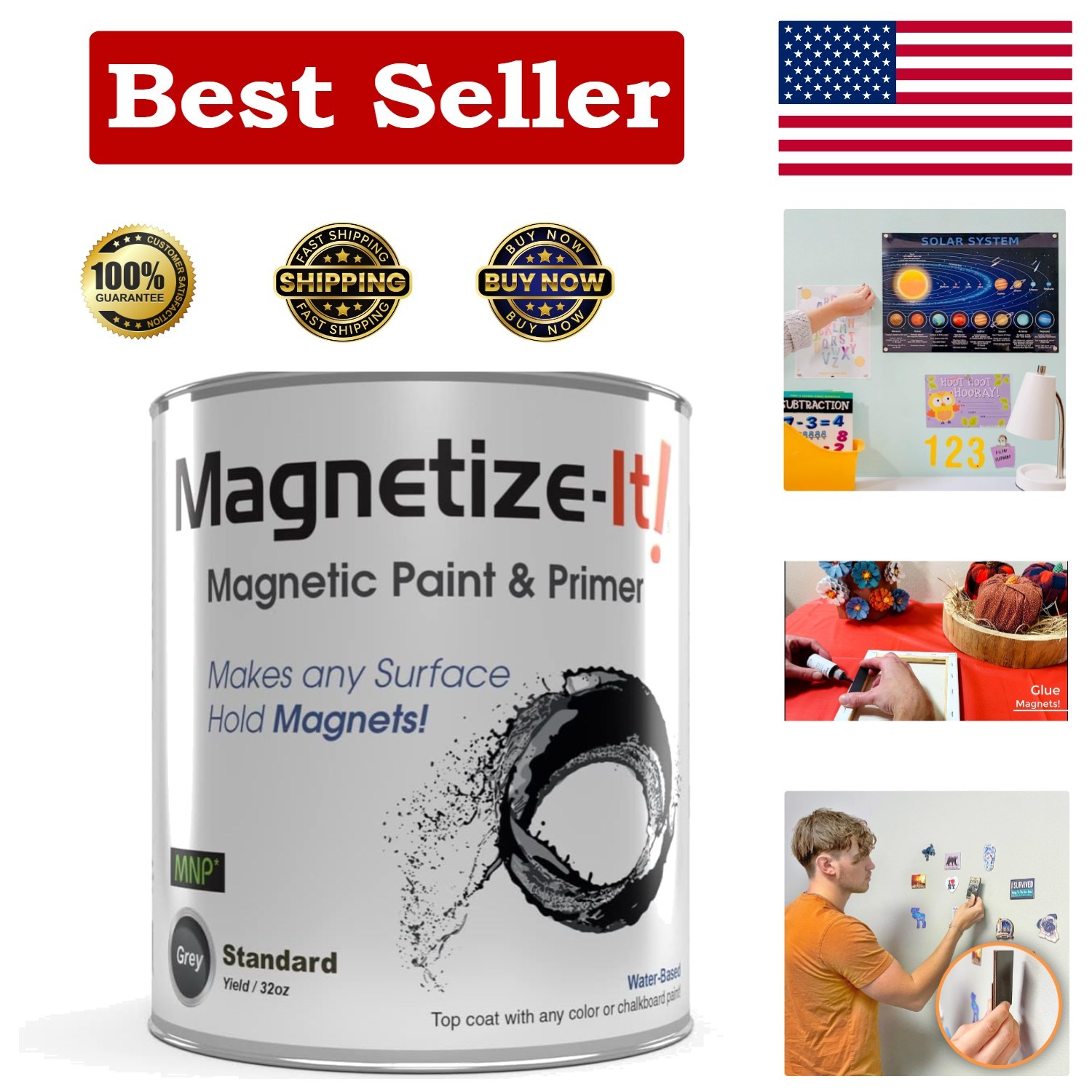 32oz Magnetic Paint & Primer - Create Interactive Walls with Water Resistance