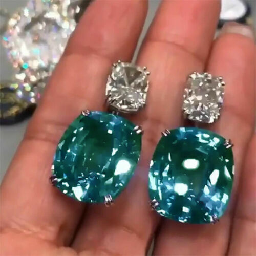 Women Gorgeous Cubic Zirconia Jewelry Silver Plated Drop Earrings Lab-Created